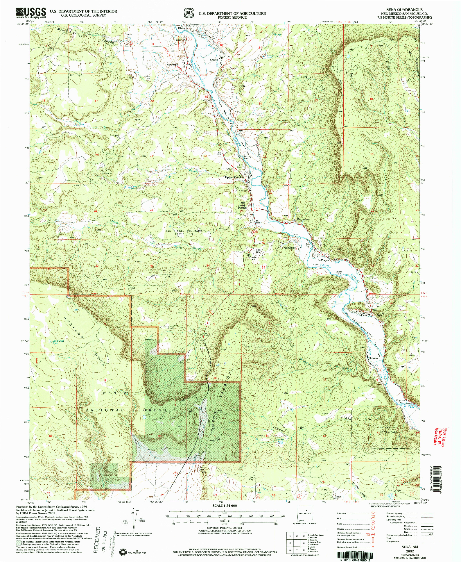 USGS 1:24000-SCALE QUADRANGLE FOR SENA, NM 2002