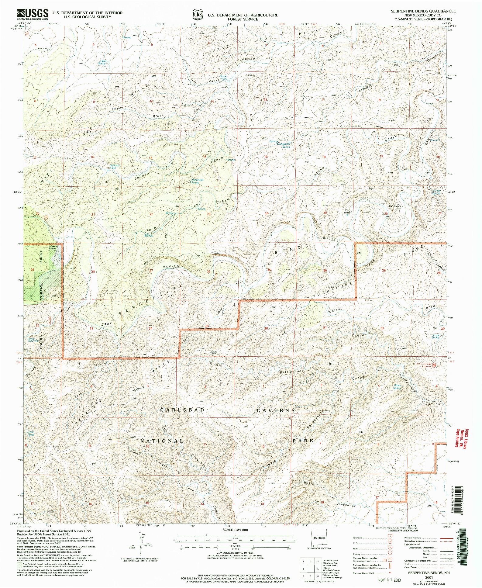 USGS 1:24000-SCALE QUADRANGLE FOR SERPENTINE BENDS, NM 2001