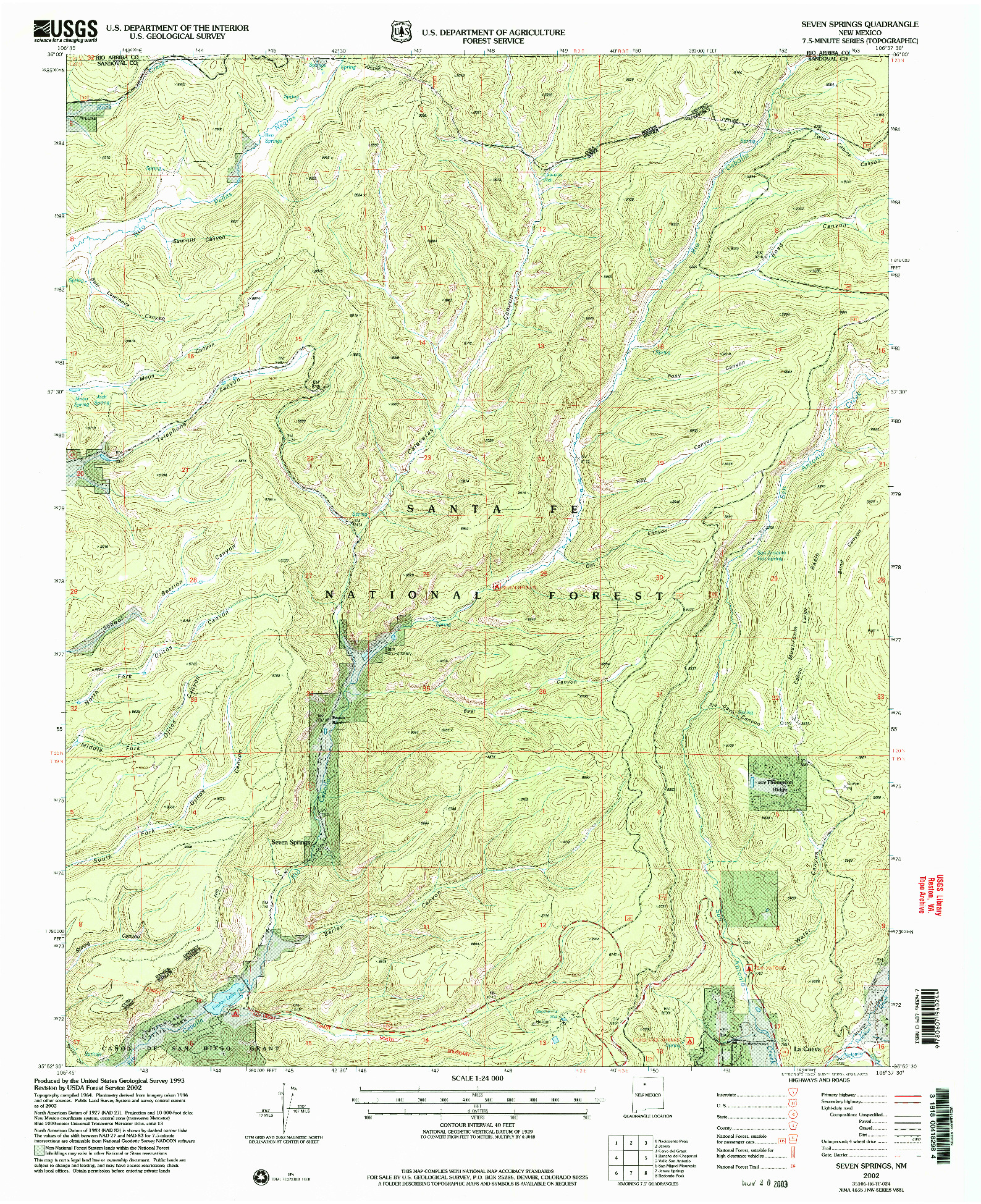 USGS 1:24000-SCALE QUADRANGLE FOR SEVEN SPRINGS, NM 2002
