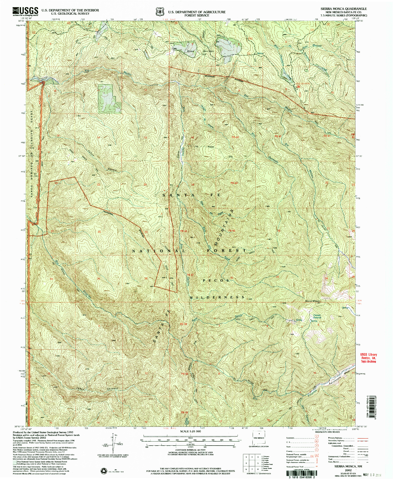USGS 1:24000-SCALE QUADRANGLE FOR SIERRA MOSCA, NM 2002