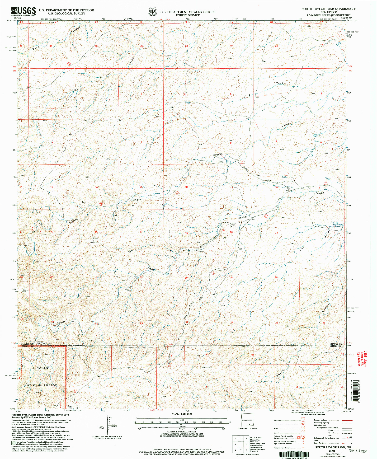 USGS 1:24000-SCALE QUADRANGLE FOR SOUTH TAYLOR TANK, NM 2001