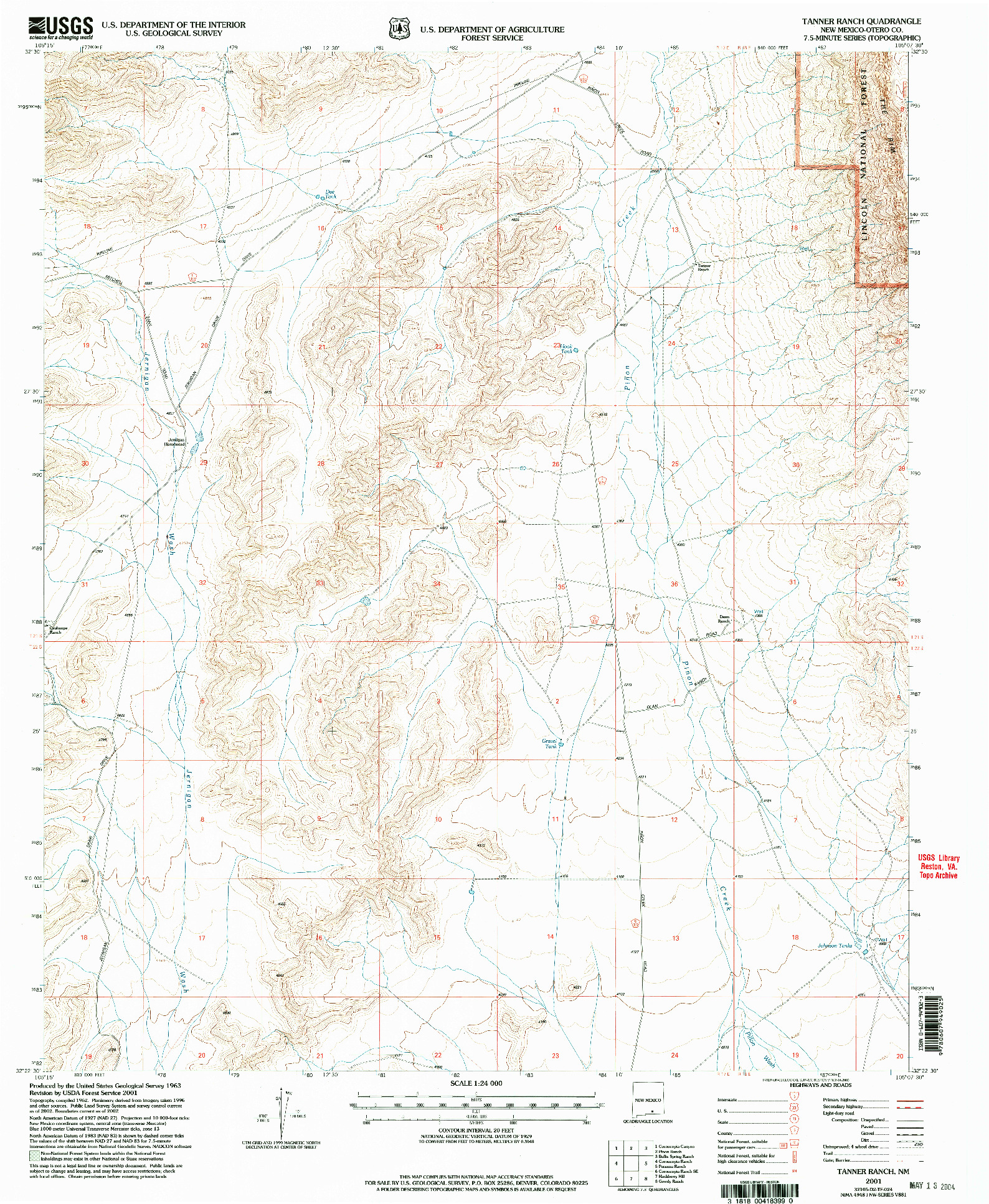 USGS 1:24000-SCALE QUADRANGLE FOR TANNER RANCH, NM 2001