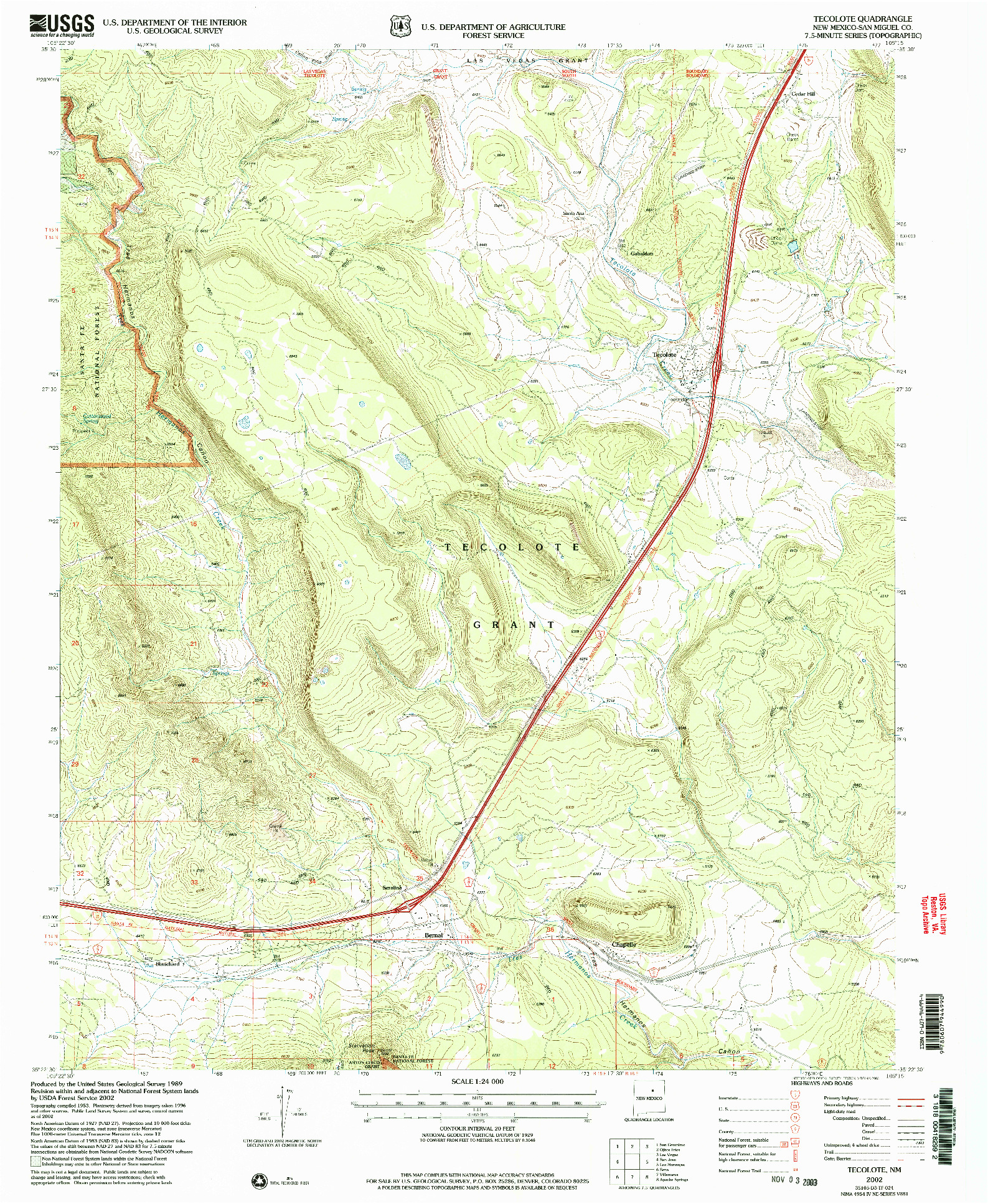 USGS 1:24000-SCALE QUADRANGLE FOR TECOLOTE, NM 2002