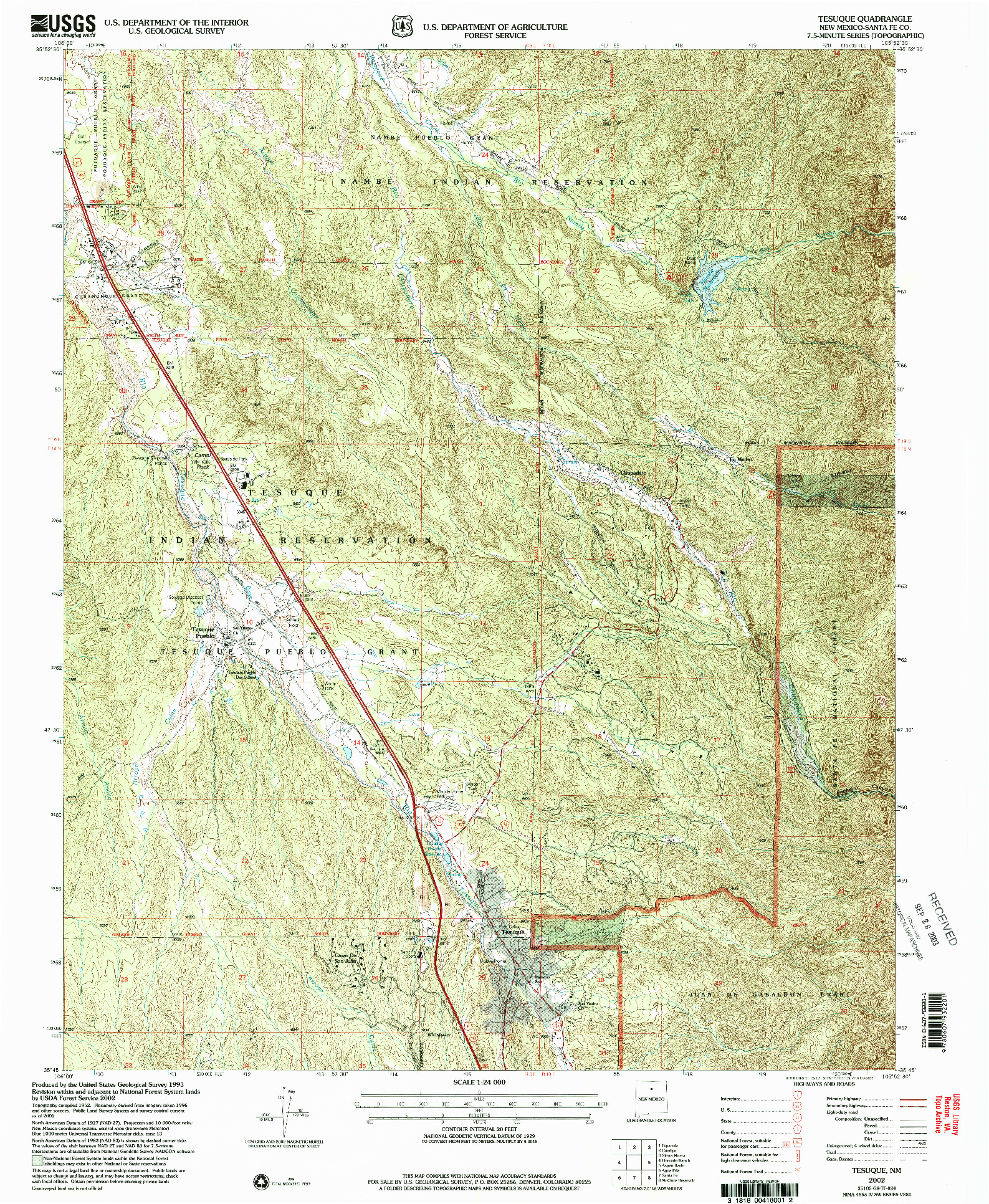 USGS 1:24000-SCALE QUADRANGLE FOR TESUQUE, NM 2002