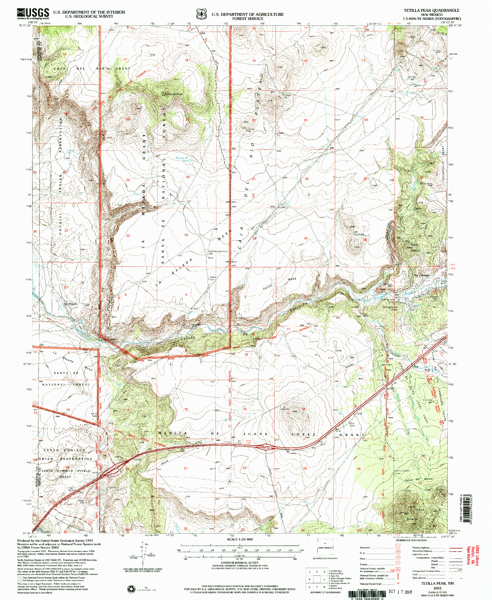 USGS 1:24000-SCALE QUADRANGLE FOR TETILLA PEAK, NM 2002