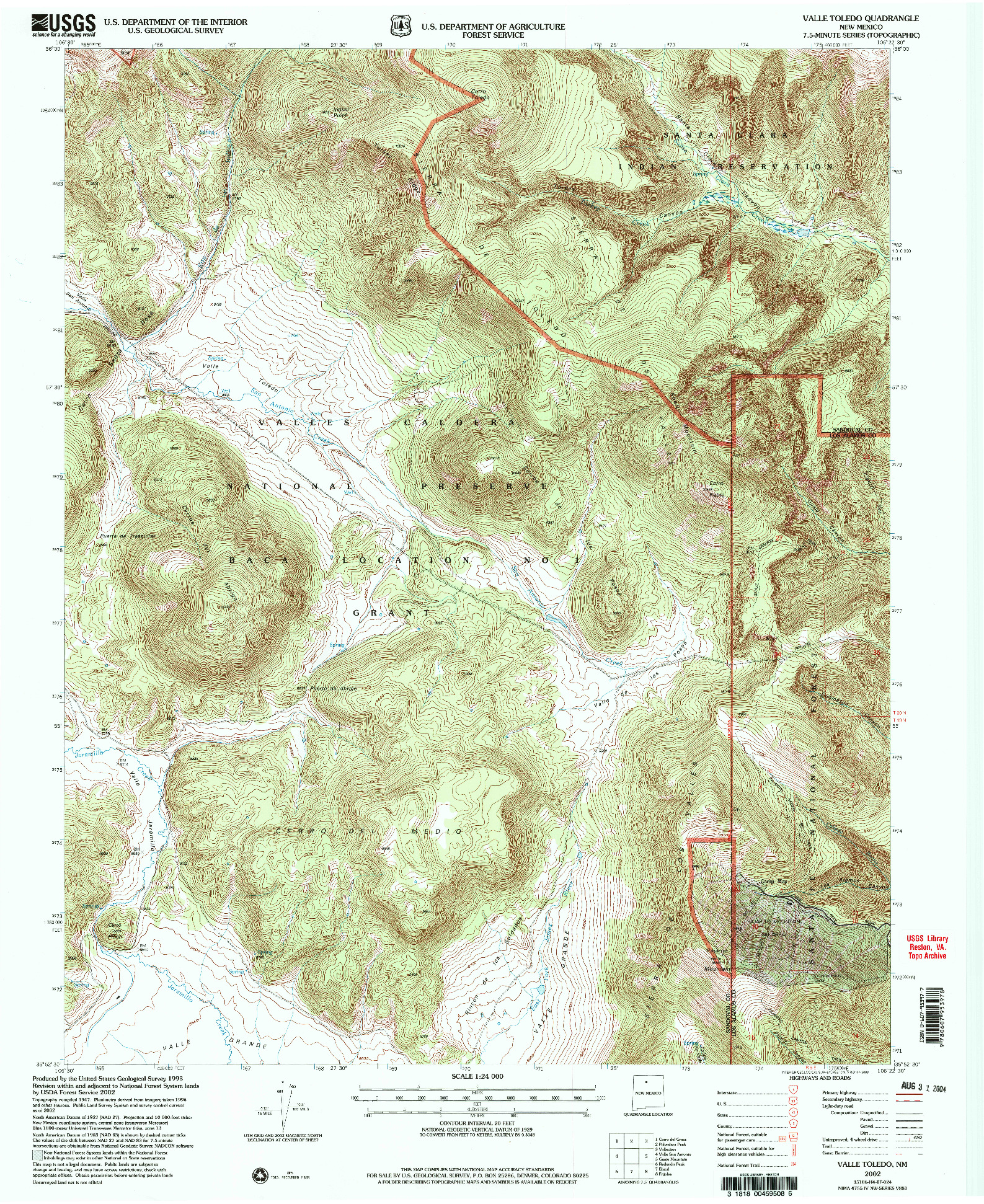USGS 1:24000-SCALE QUADRANGLE FOR VALLE TOLEDO, NM 2002