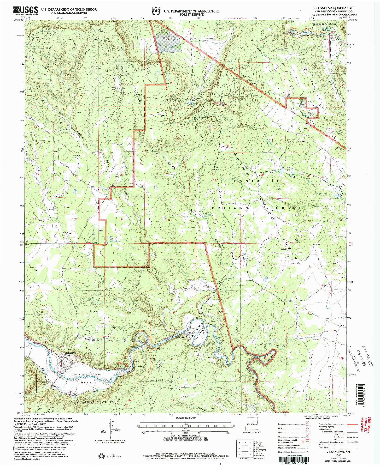 USGS 1:24000-SCALE QUADRANGLE FOR VILLANUEVA, NM 2002