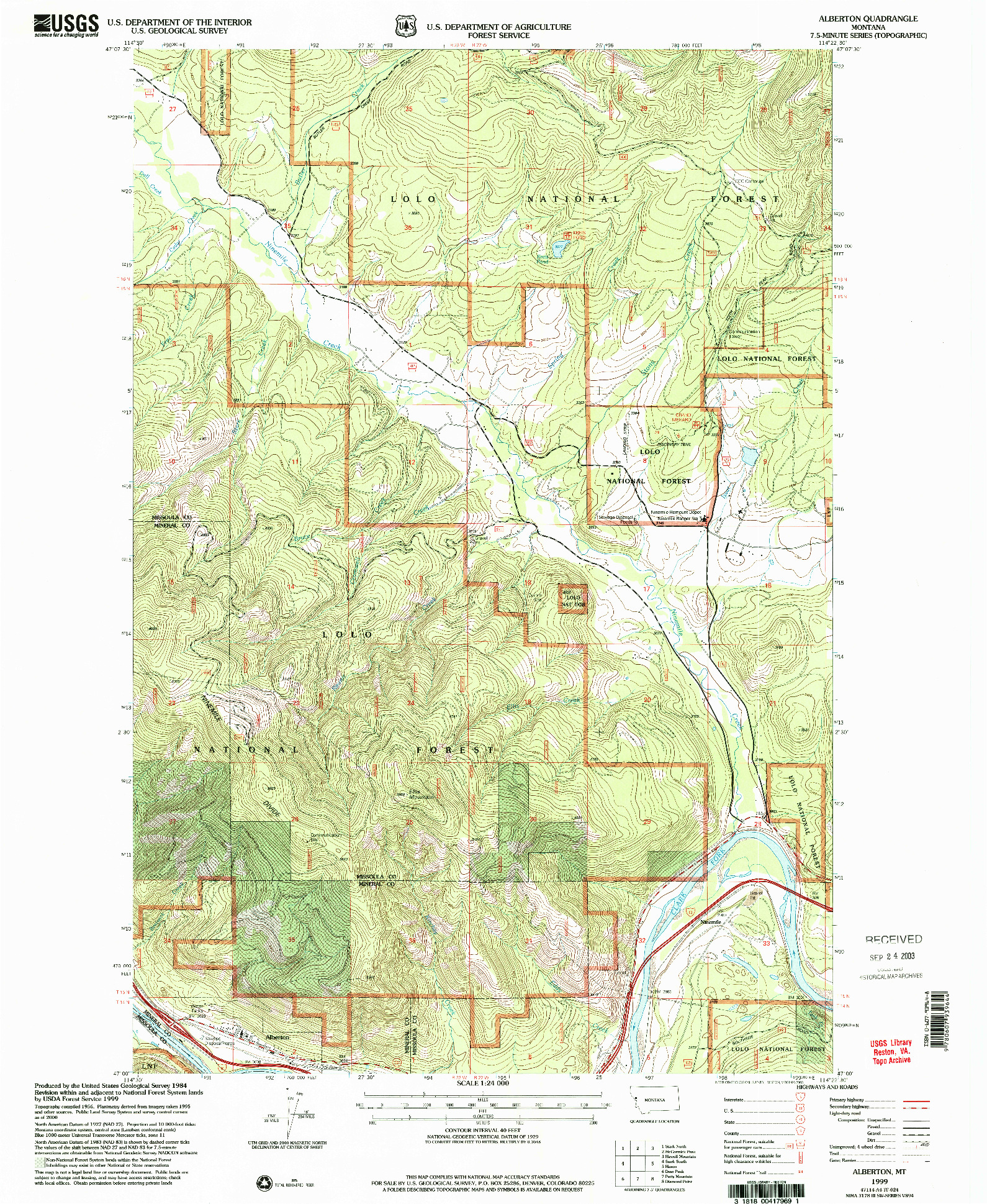 USGS 1:24000-SCALE QUADRANGLE FOR ALBERTON, MT 1999