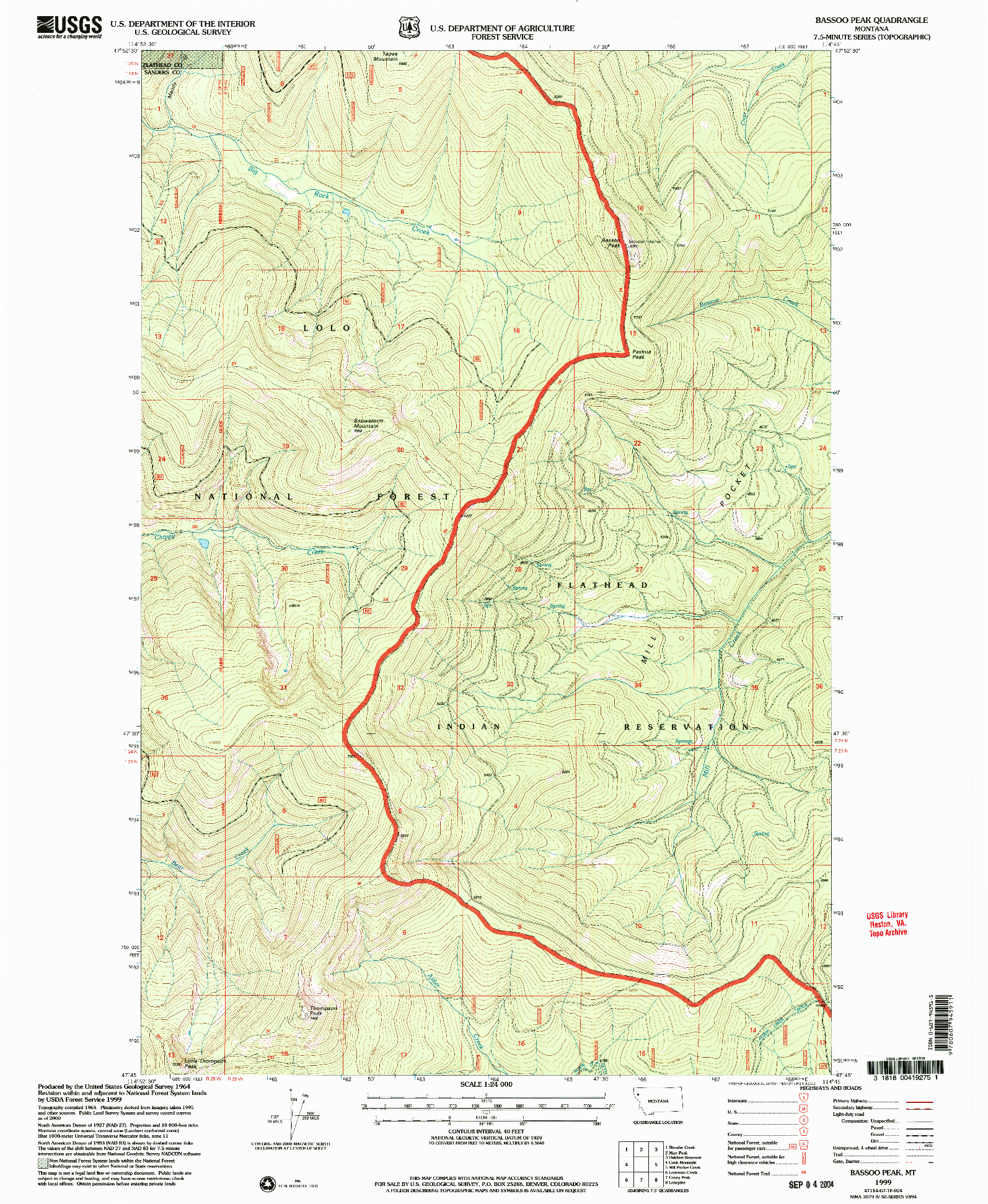 USGS 1:24000-SCALE QUADRANGLE FOR BASSOO PEAK, MT 1999