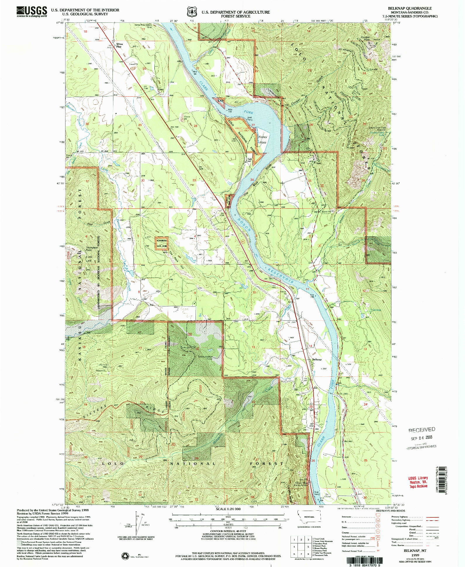 USGS 1:24000-SCALE QUADRANGLE FOR BELKNAP, MT 1999