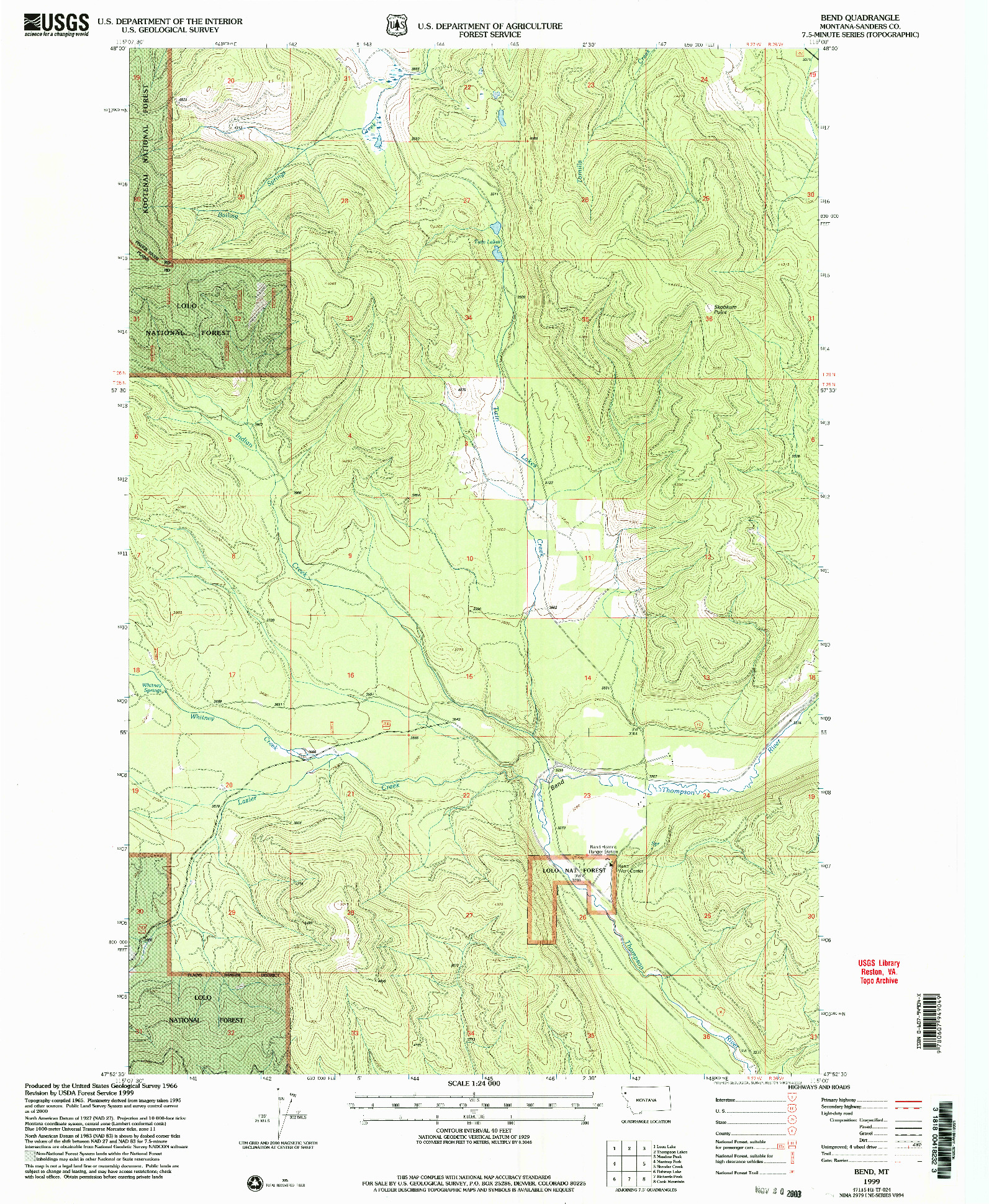 USGS 1:24000-SCALE QUADRANGLE FOR BEND, MT 1999