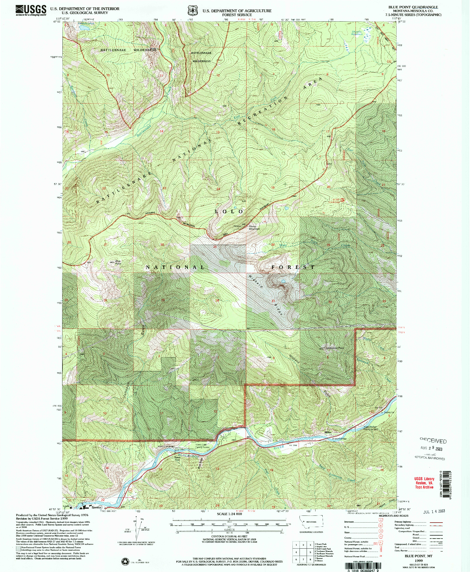 USGS 1:24000-SCALE QUADRANGLE FOR BLUE POINT, MT 1999