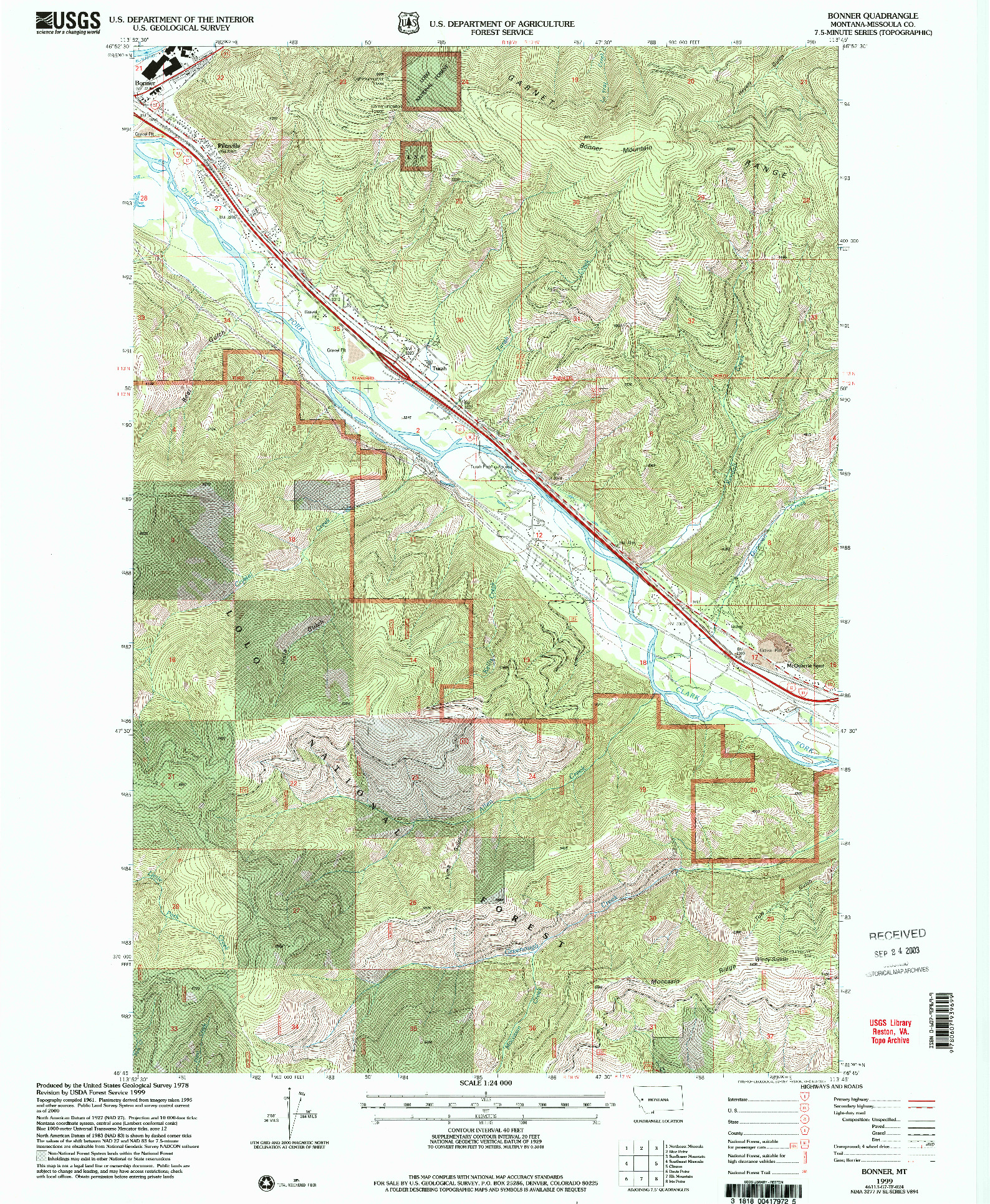 USGS 1:24000-SCALE QUADRANGLE FOR BONNER, MT 1999