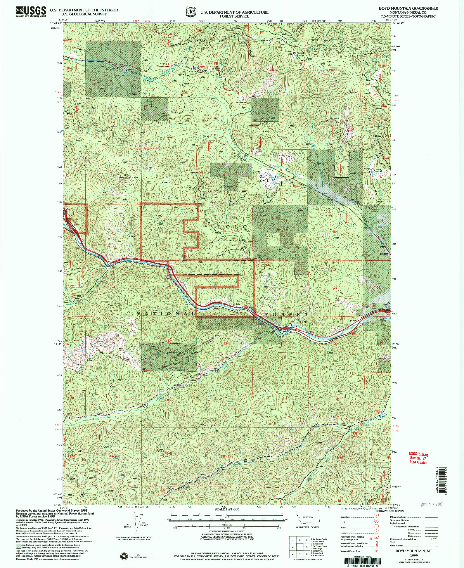 USGS 1:24000-SCALE QUADRANGLE FOR BOYD MOUNTAIN, MT 1999