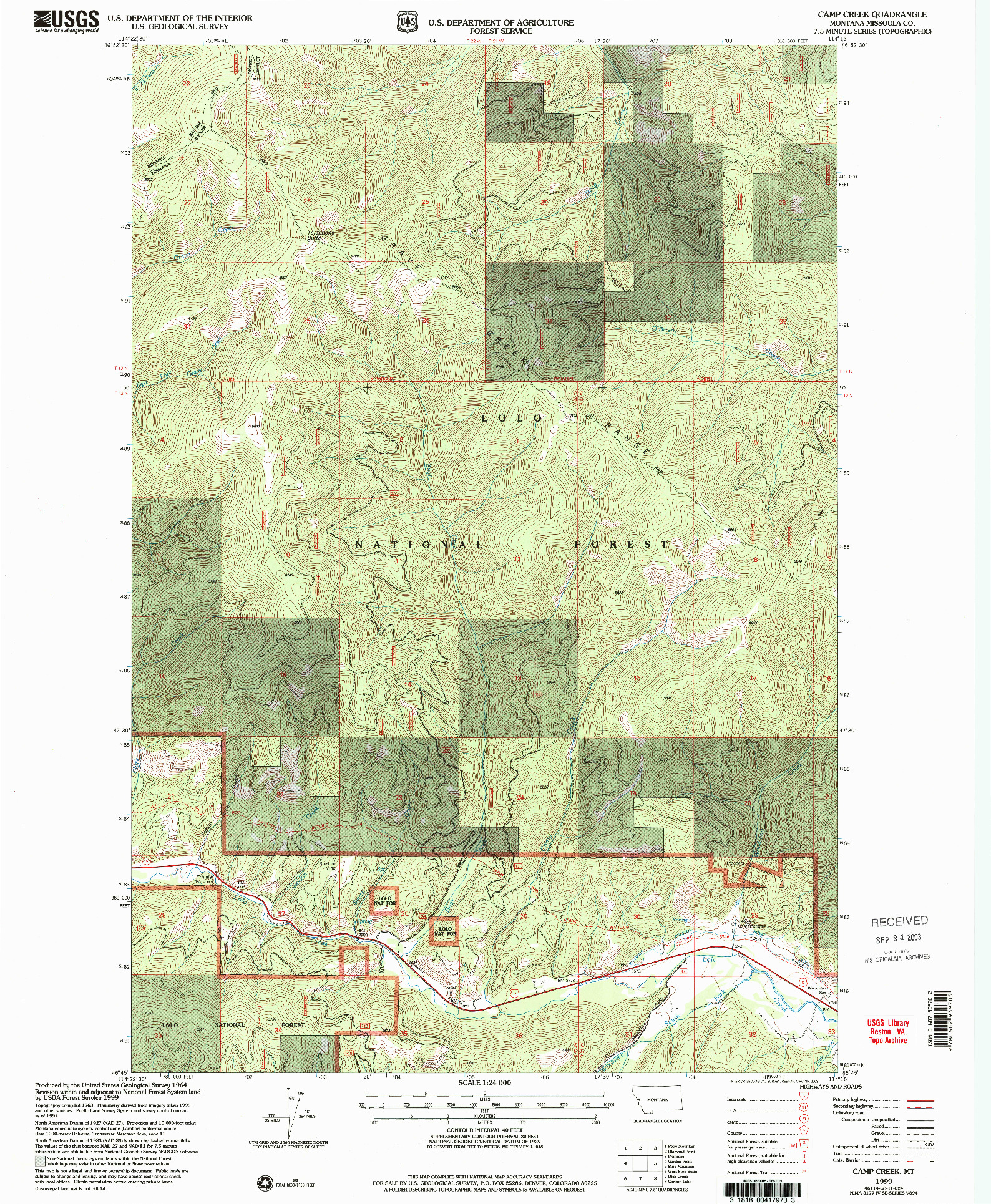 USGS 1:24000-SCALE QUADRANGLE FOR CAMP CREEK, MT 1999