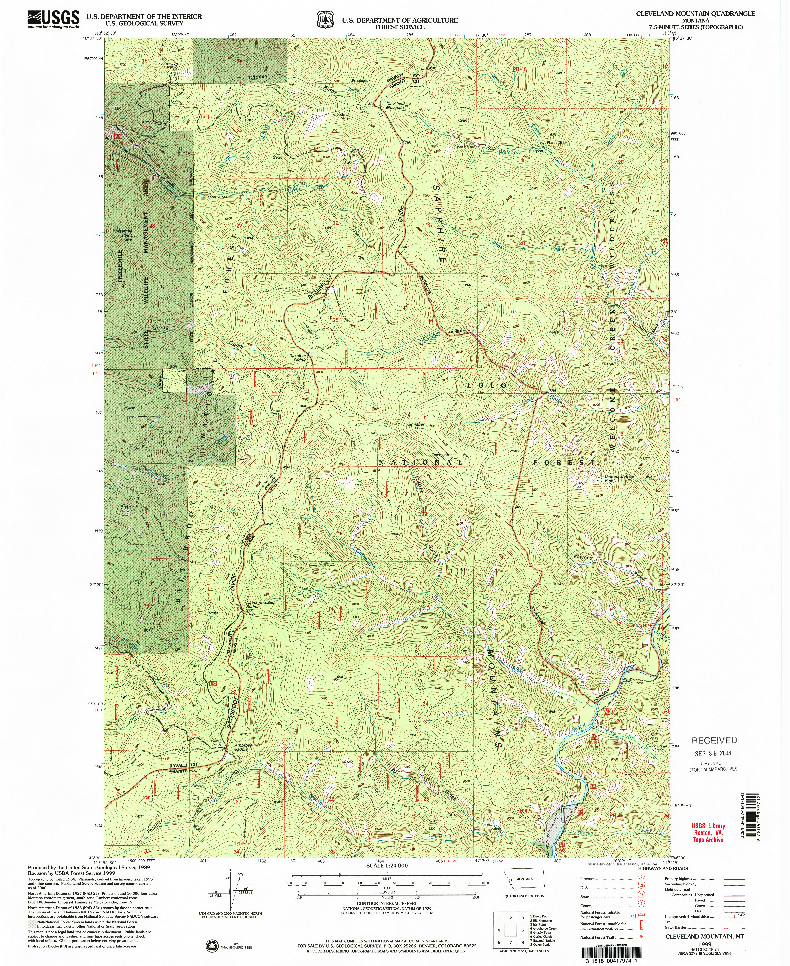 USGS 1:24000-SCALE QUADRANGLE FOR CLEVELAND MOUNTAIN, MT 1999