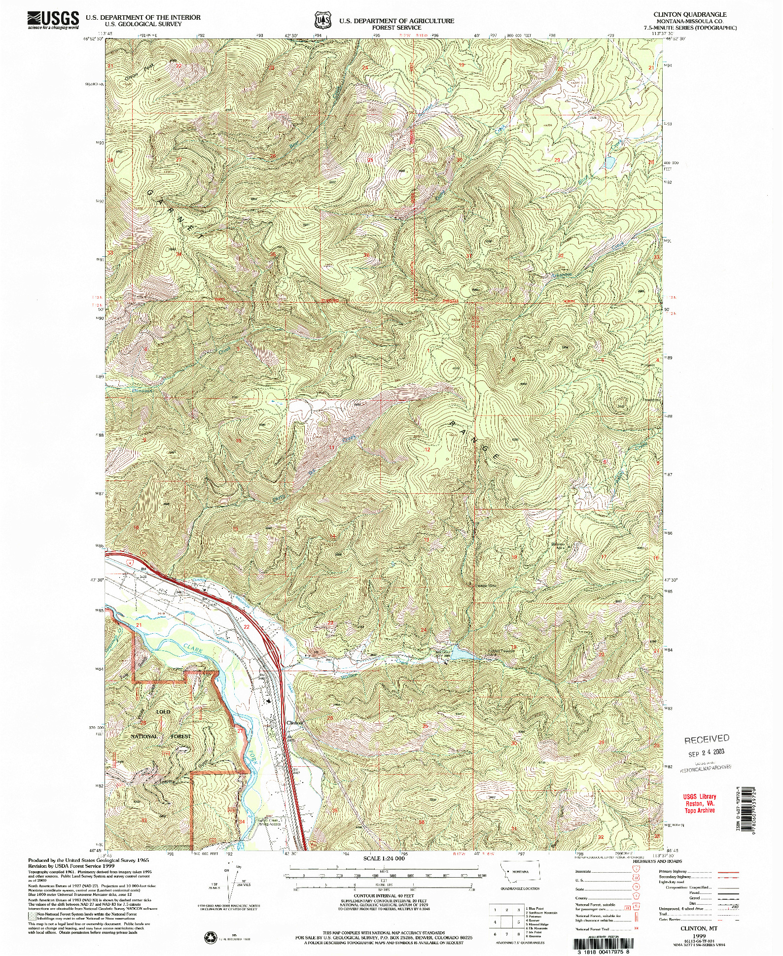 USGS 1:24000-SCALE QUADRANGLE FOR CLINTON, MT 1999