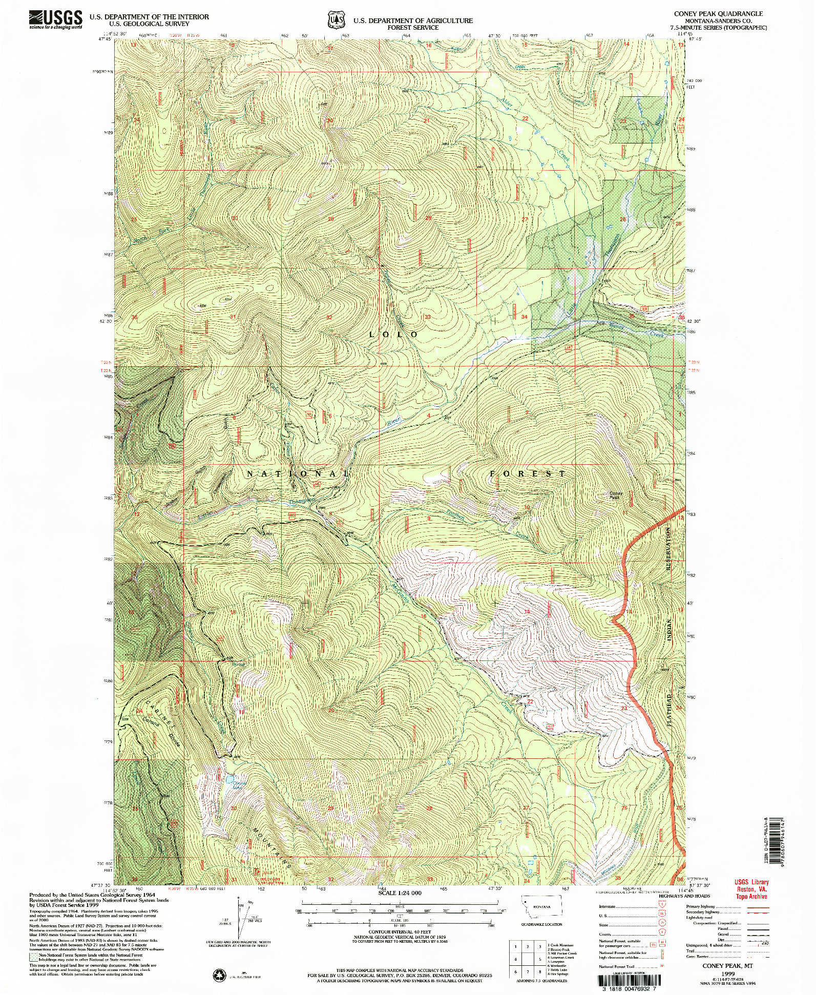 USGS 1:24000-SCALE QUADRANGLE FOR CONEY PEAK, MT 1999