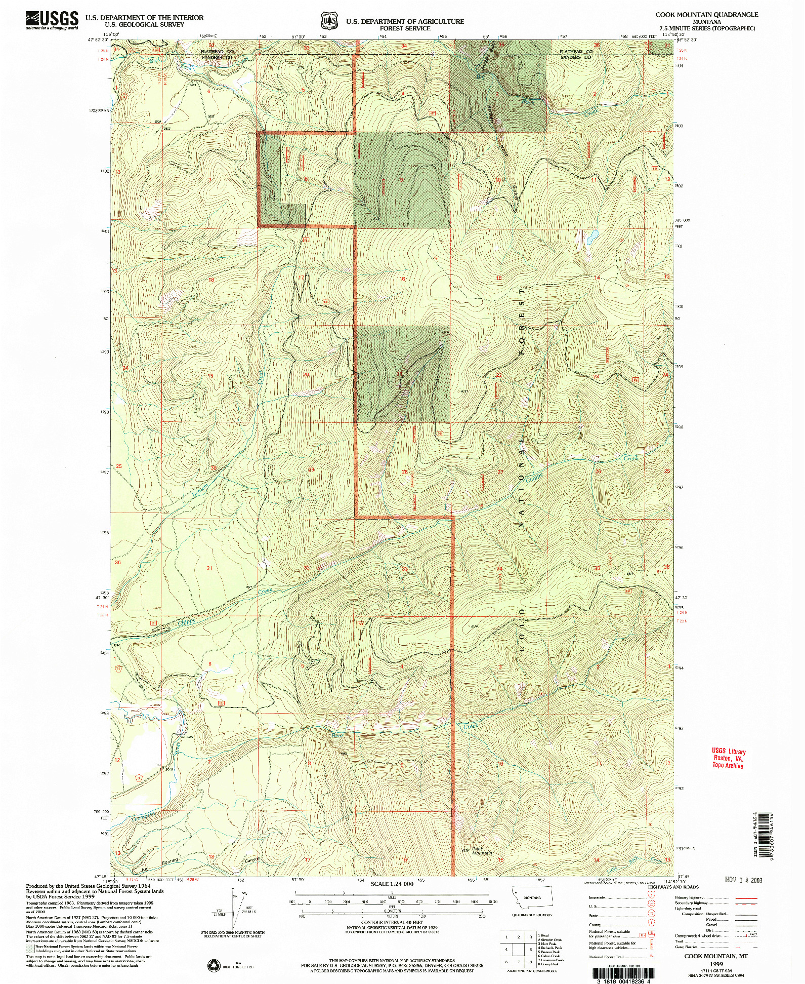 USGS 1:24000-SCALE QUADRANGLE FOR COOK MOUNTAIN, MT 1999