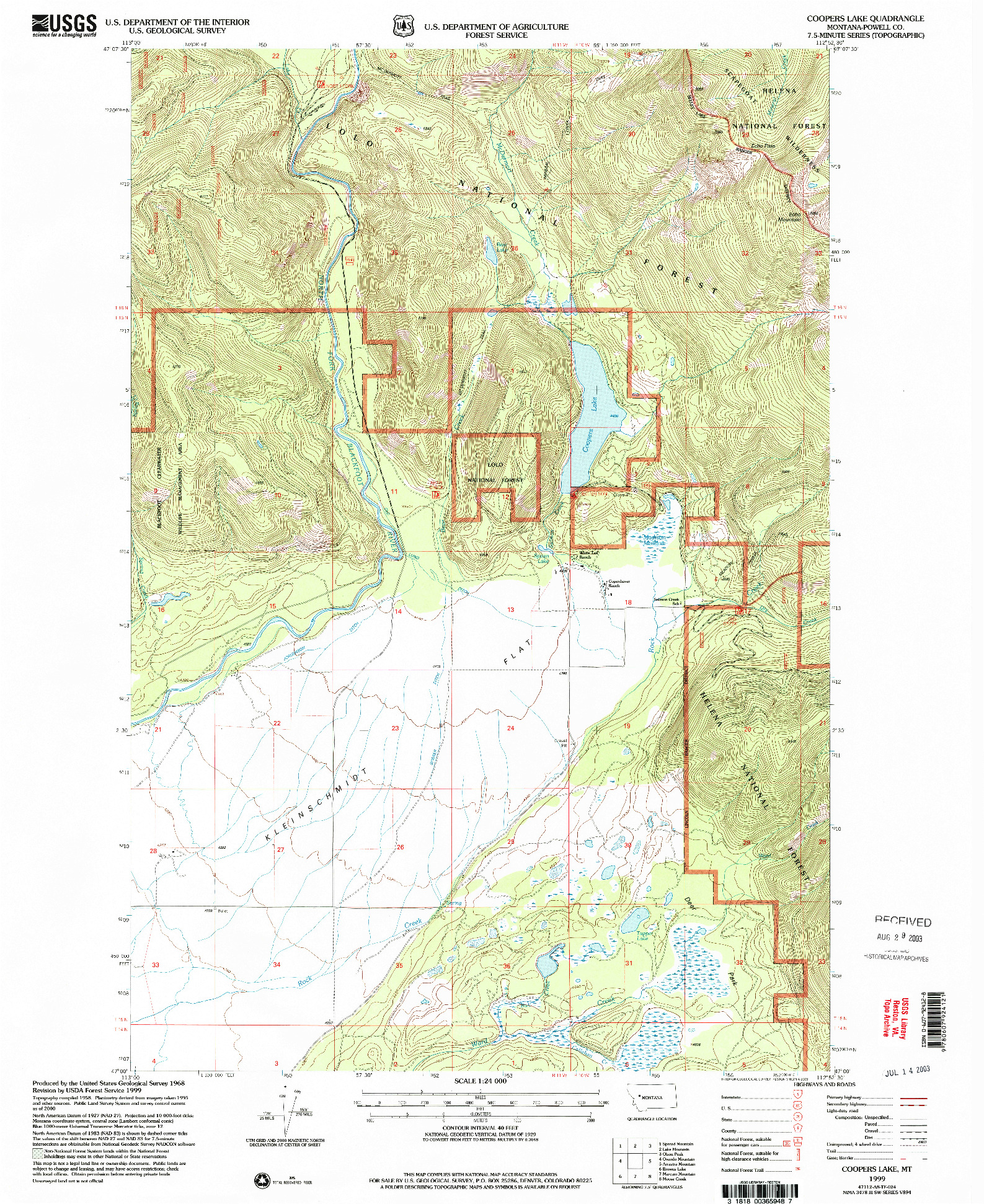 USGS 1:24000-SCALE QUADRANGLE FOR COOPERS LAKE, MT 1999