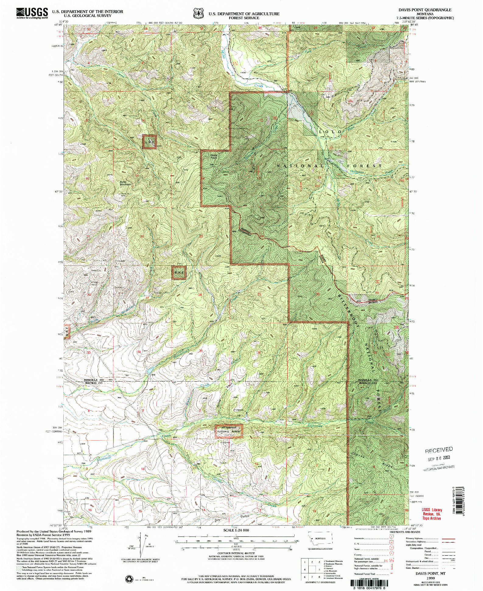 USGS 1:24000-SCALE QUADRANGLE FOR DAVIS POINT, MT 1999