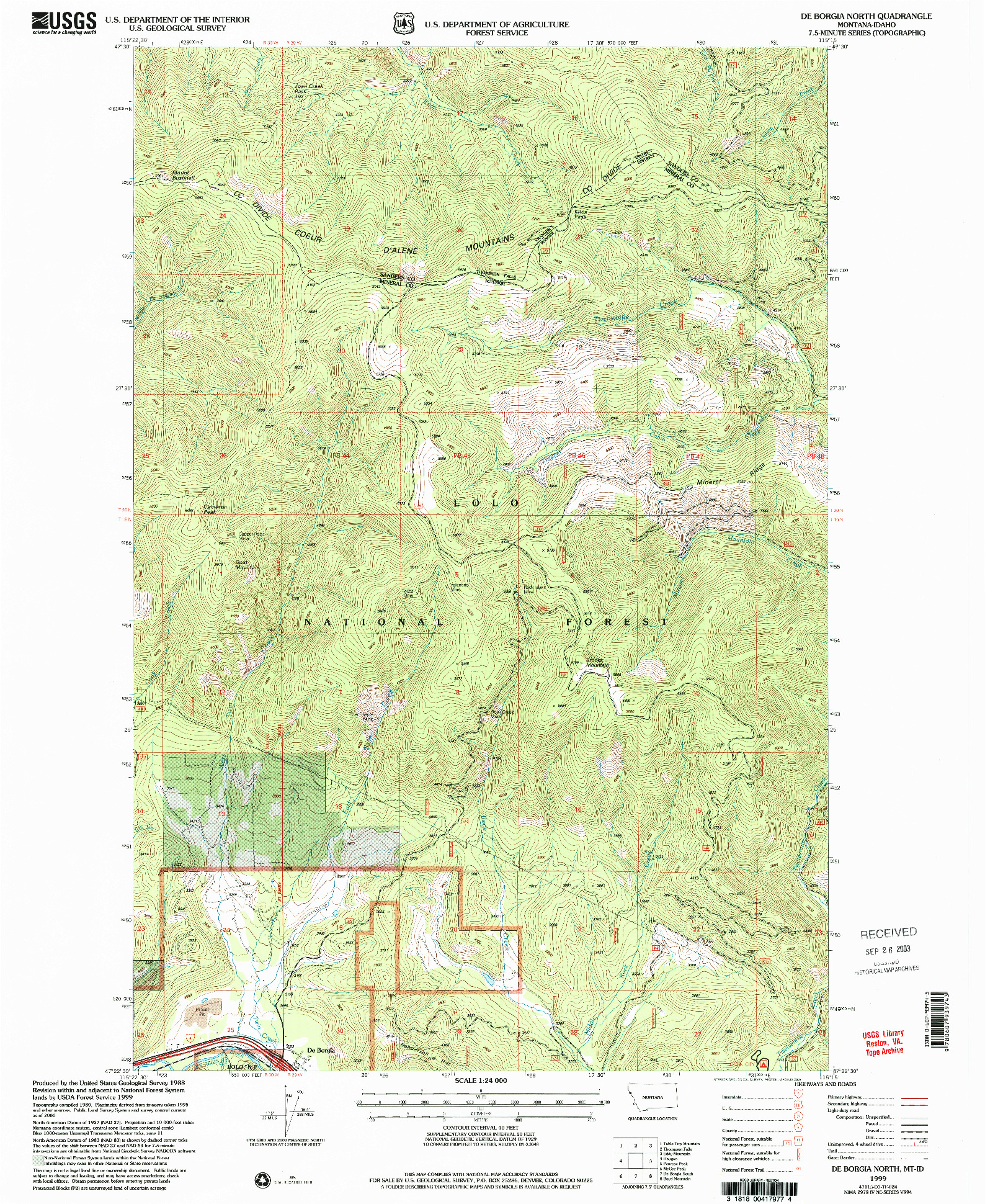 USGS 1:24000-SCALE QUADRANGLE FOR DE BORGIA NORTH, MT 1999