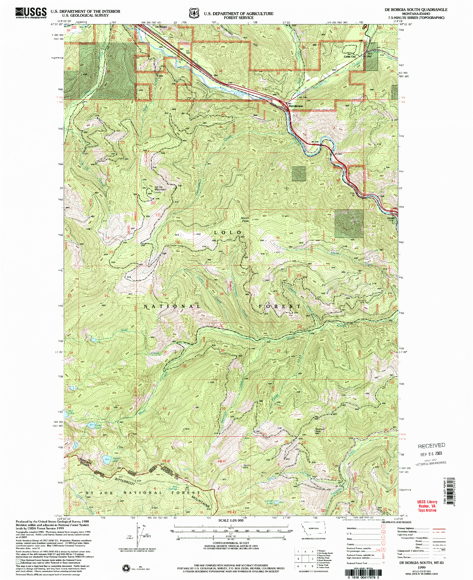 USGS 1:24000-SCALE QUADRANGLE FOR DE BORGIA SOUTH, MT 1999