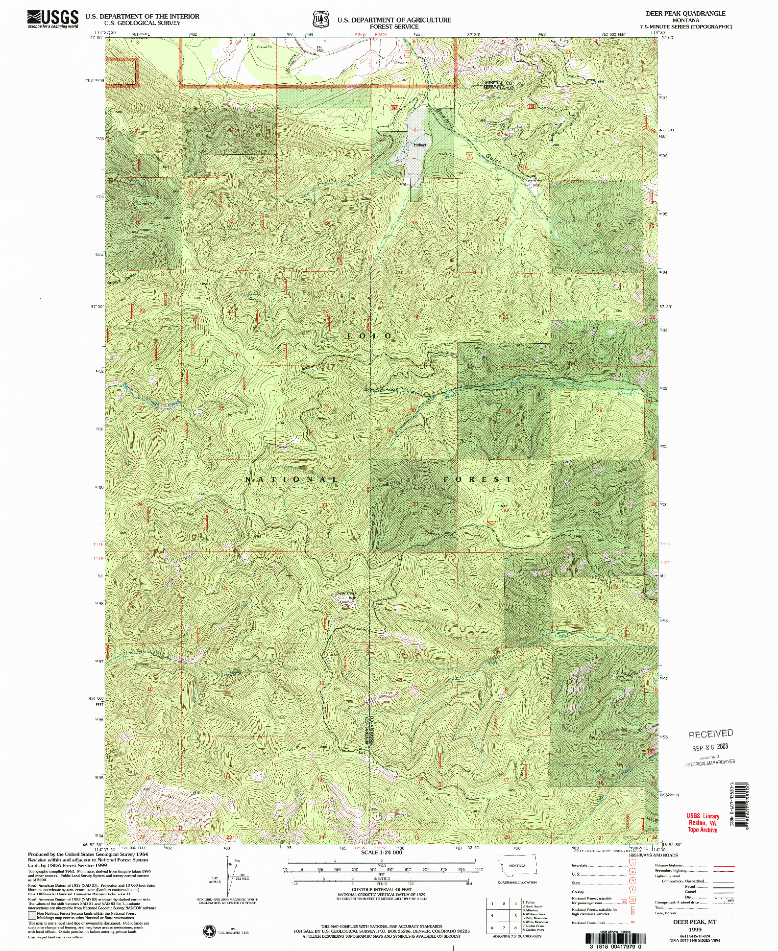 USGS 1:24000-SCALE QUADRANGLE FOR DEER PEAK, MT 1999