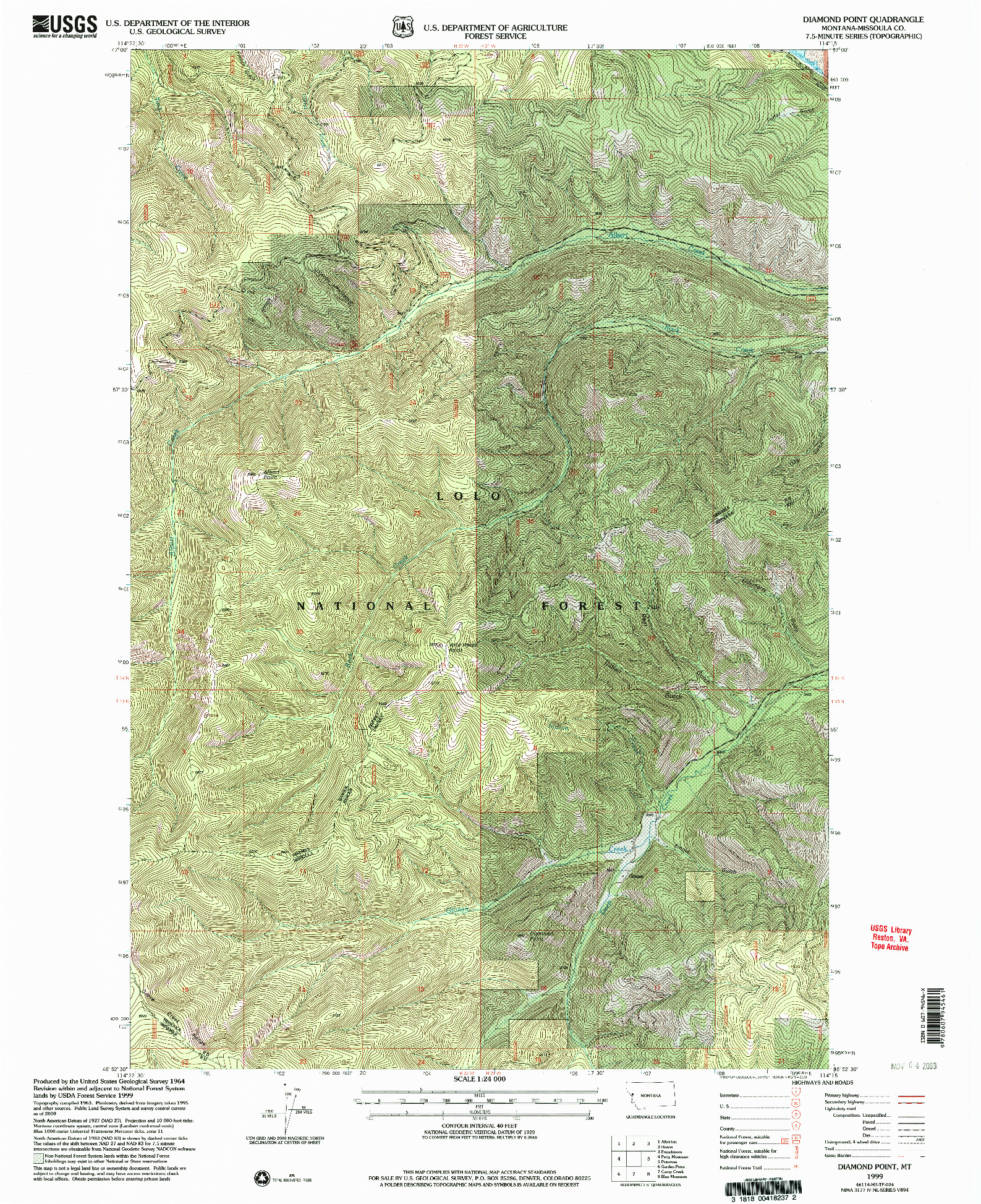 USGS 1:24000-SCALE QUADRANGLE FOR DIAMOND POINT, MT 1999