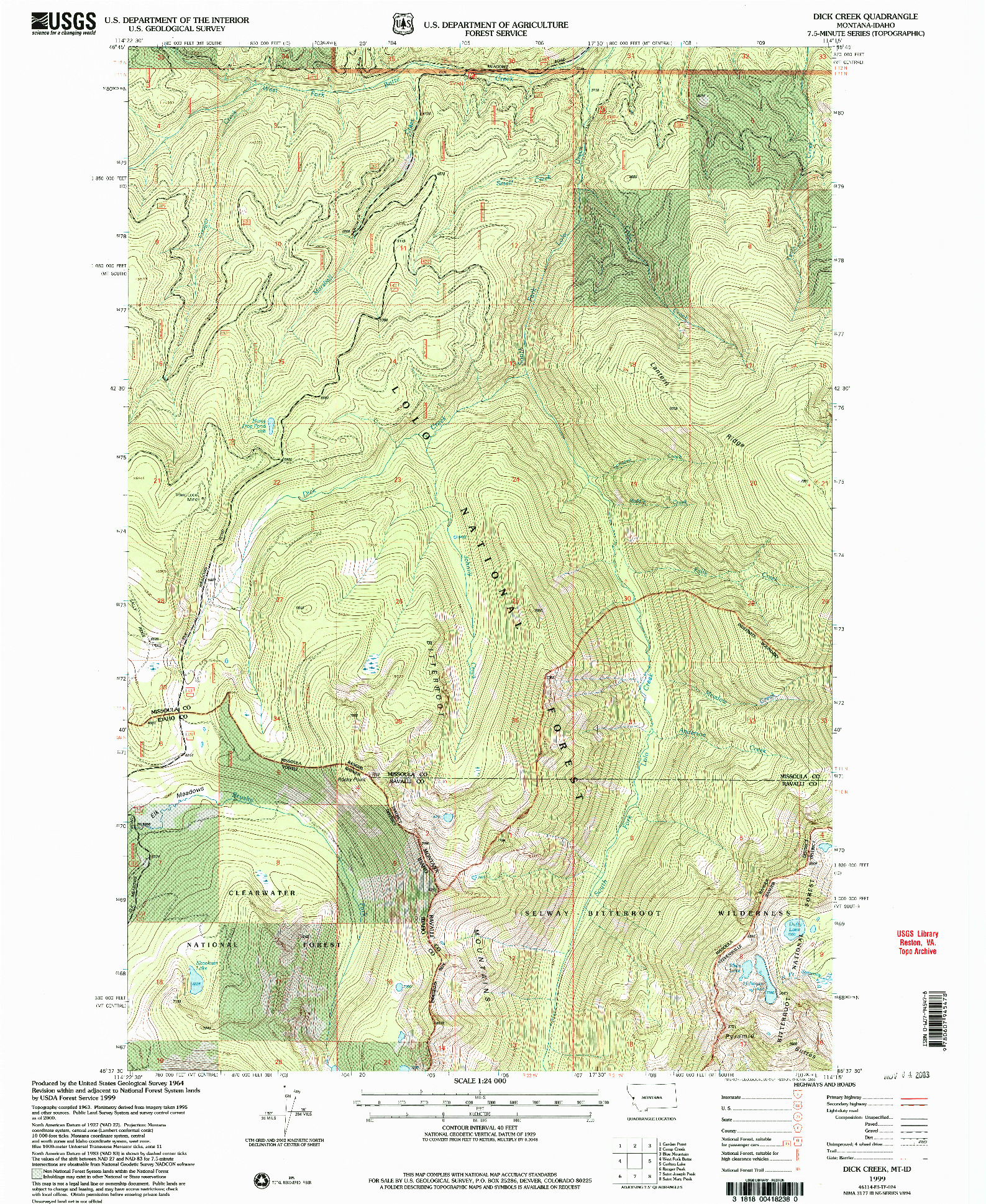 USGS 1:24000-SCALE QUADRANGLE FOR DICK CREEK, MT 1999