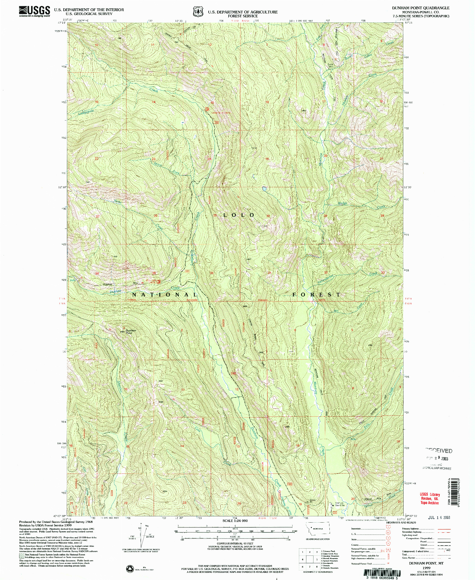 USGS 1:24000-SCALE QUADRANGLE FOR DUNHAM POINT, MT 1999