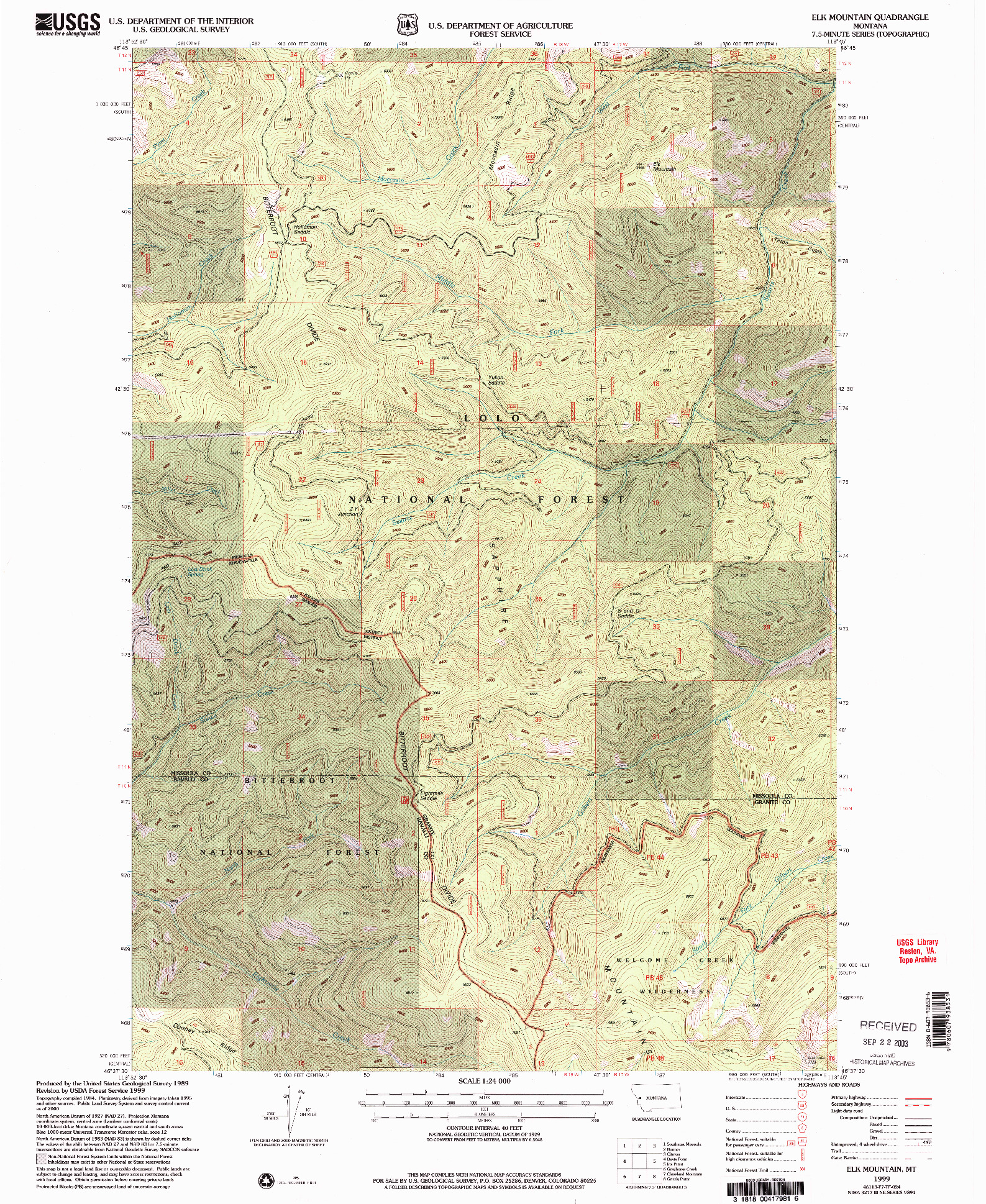 USGS 1:24000-SCALE QUADRANGLE FOR ELK MOUNTAIN, MT 1999