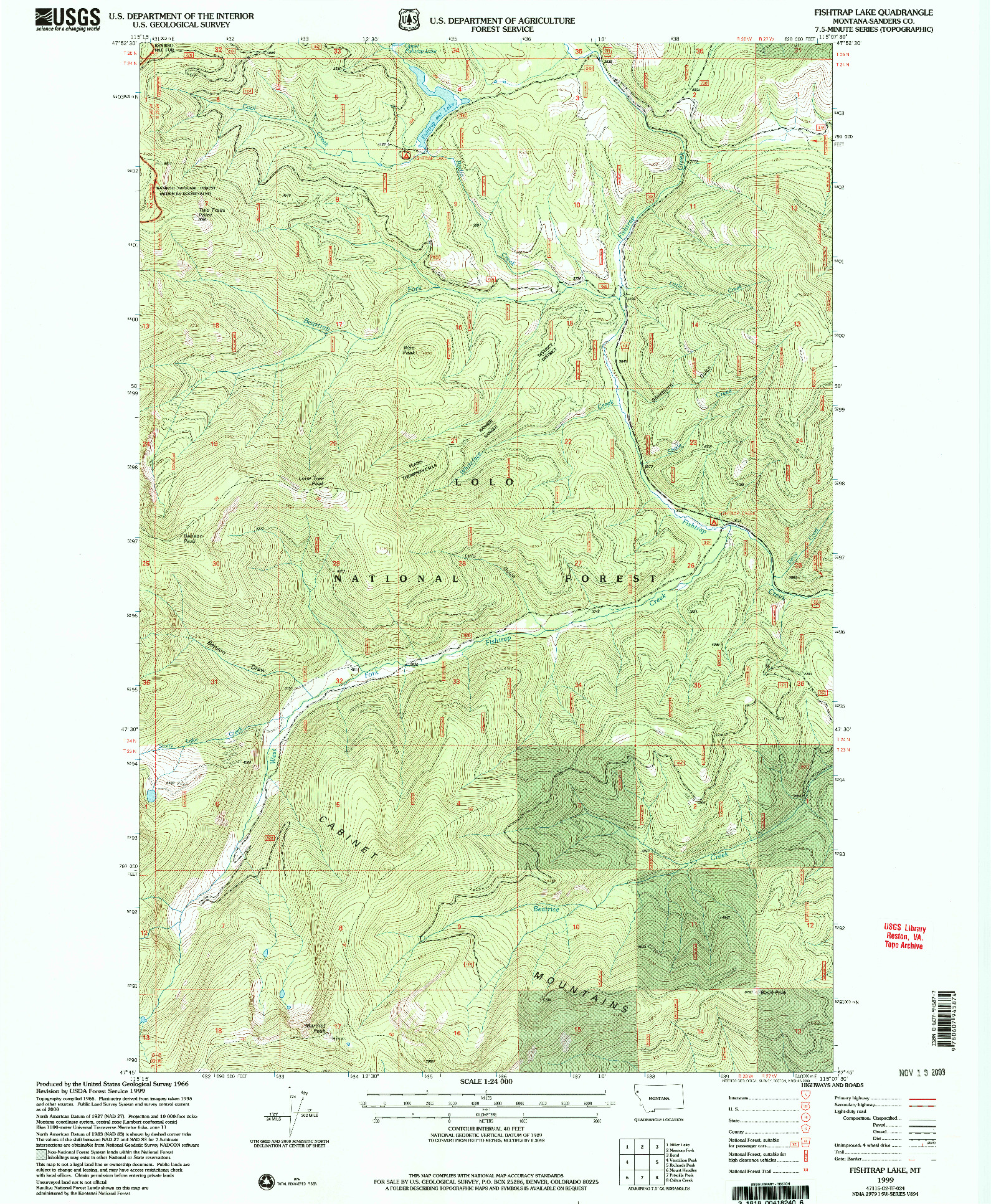 USGS 1:24000-SCALE QUADRANGLE FOR FISHTRAP LAKE, MT 1999