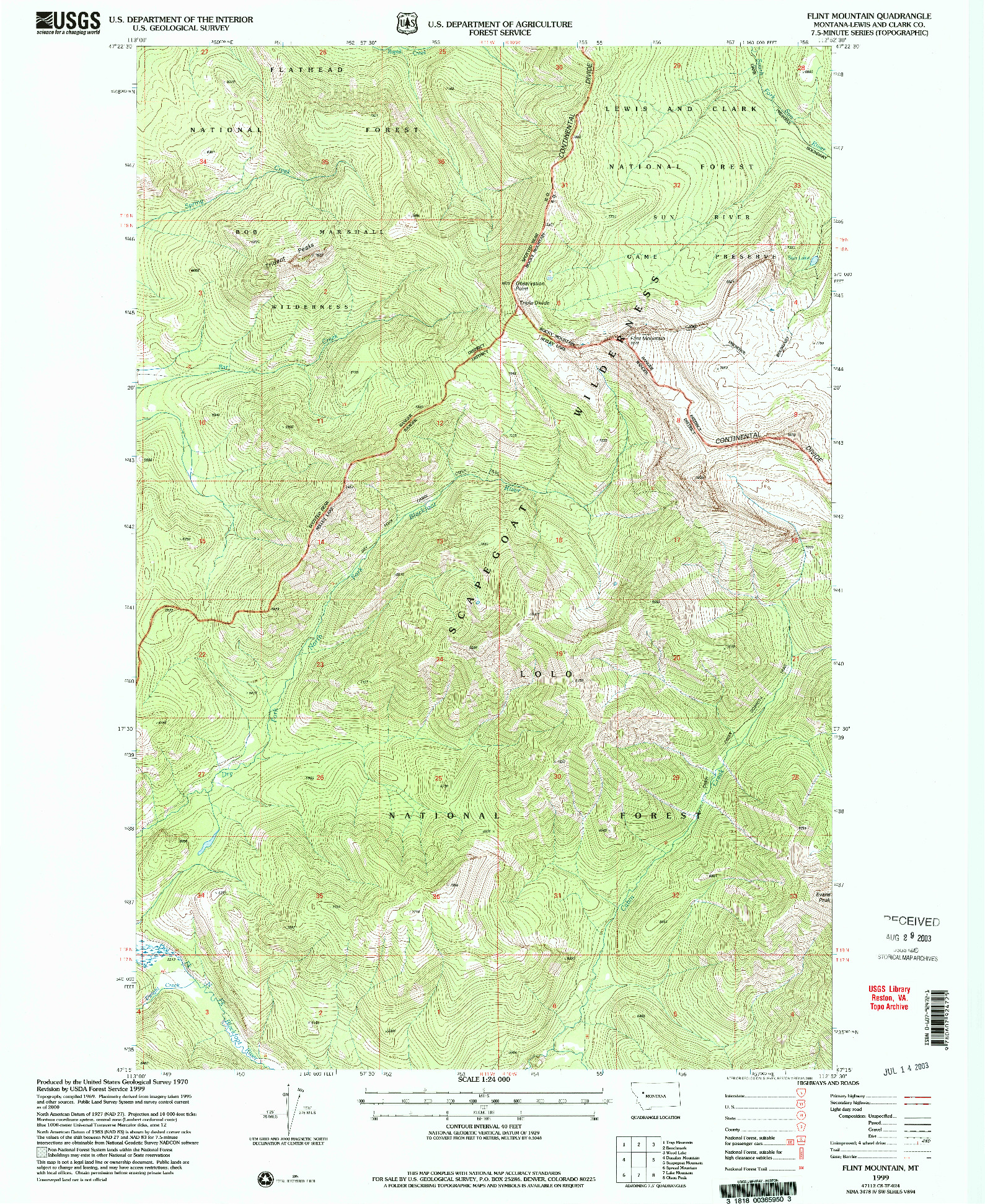 USGS 1:24000-SCALE QUADRANGLE FOR FLINT MOUNTAIN, MT 1999