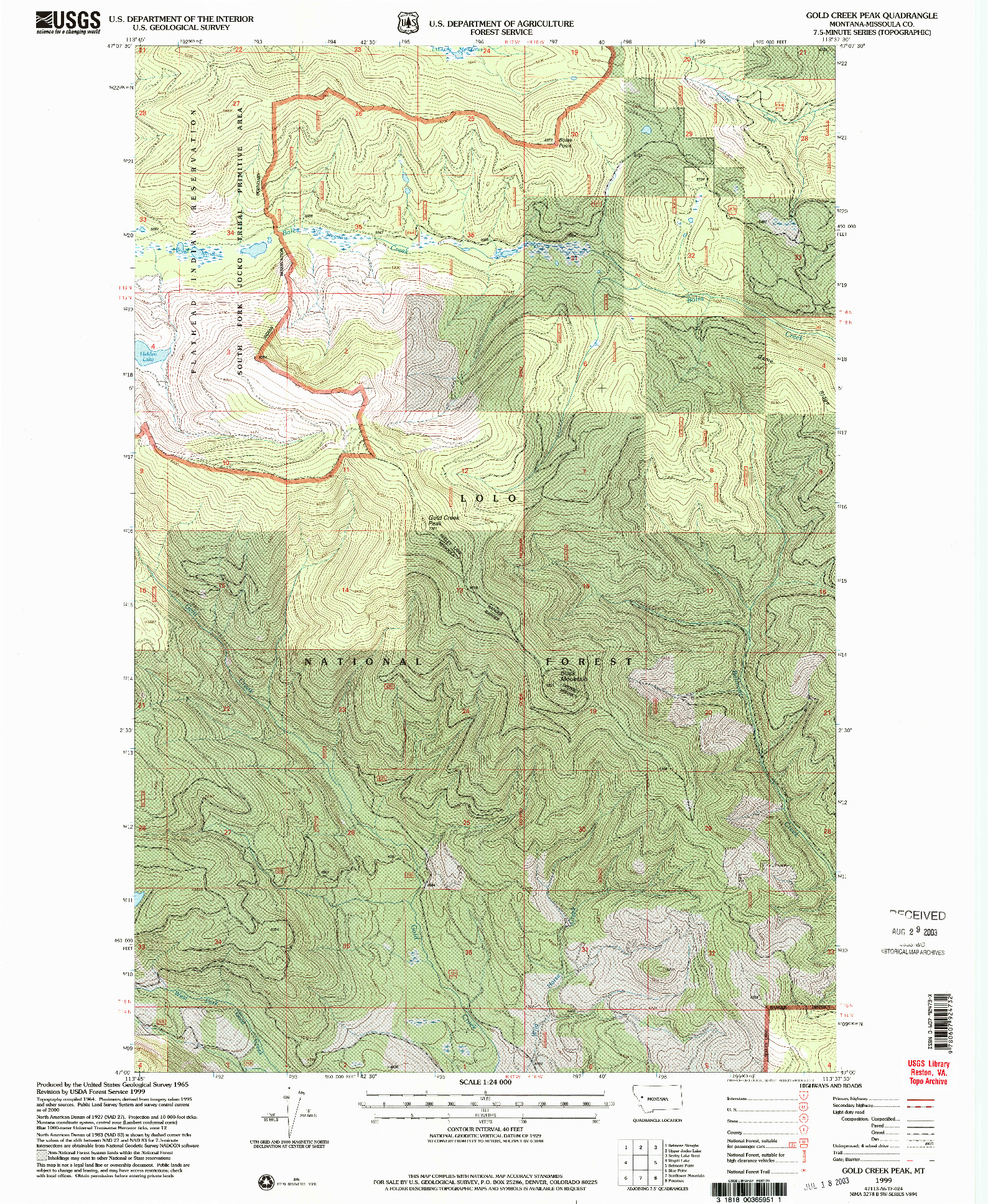 USGS 1:24000-SCALE QUADRANGLE FOR GOLD CREEK PEAK, MT 1999