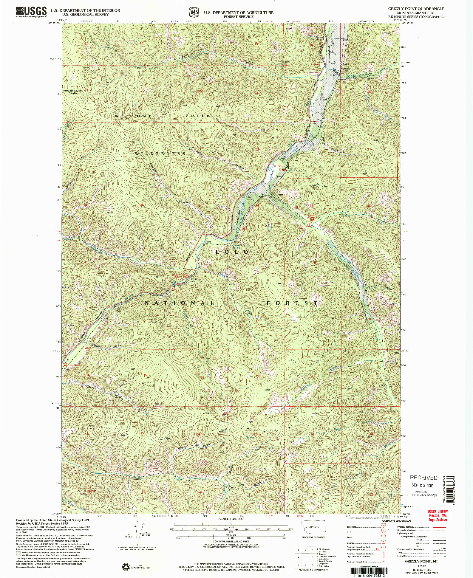 USGS 1:24000-SCALE QUADRANGLE FOR GRIZZLY POINT, MT 1999