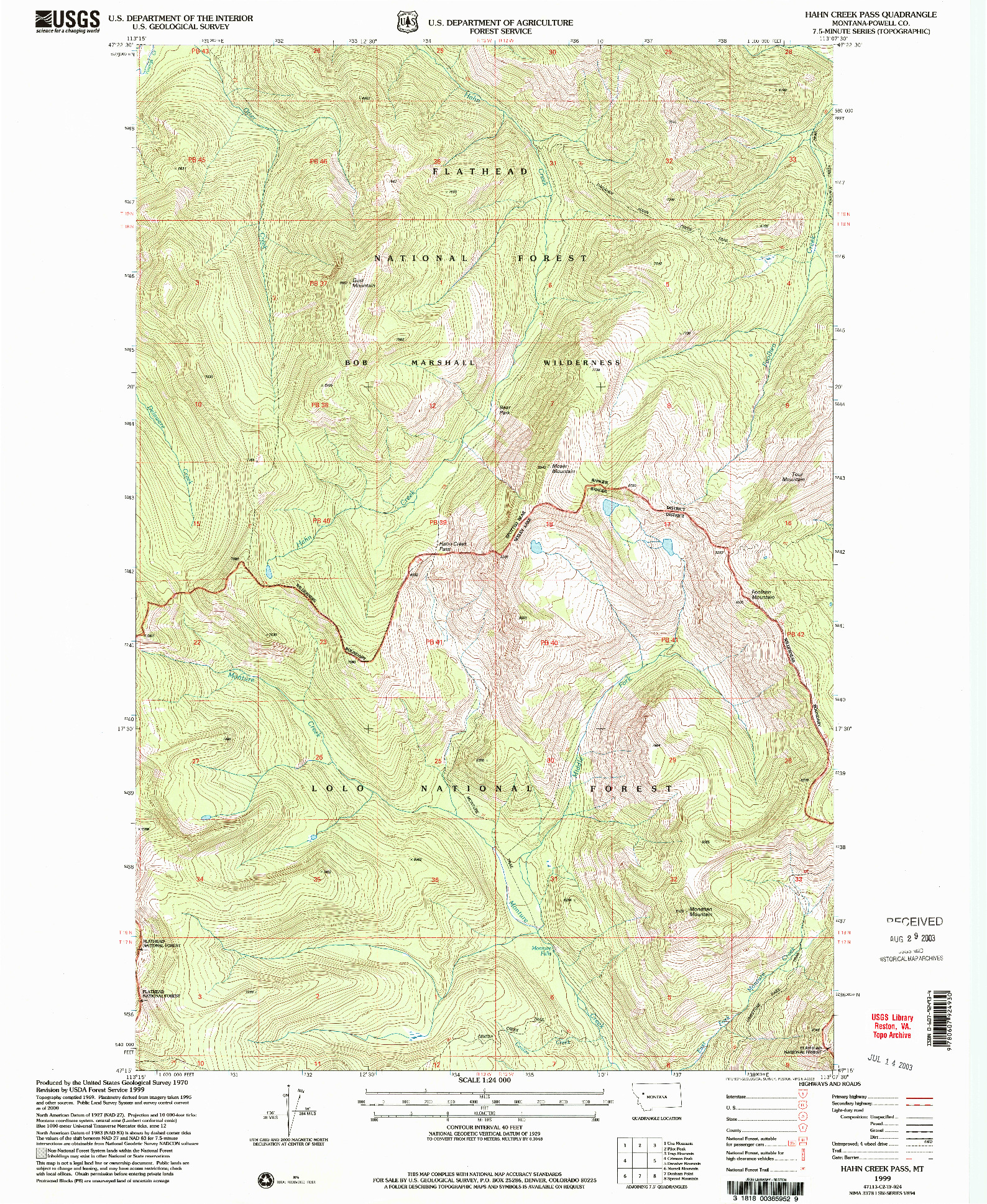 USGS 1:24000-SCALE QUADRANGLE FOR HAHN CREEK PASS, MT 1999