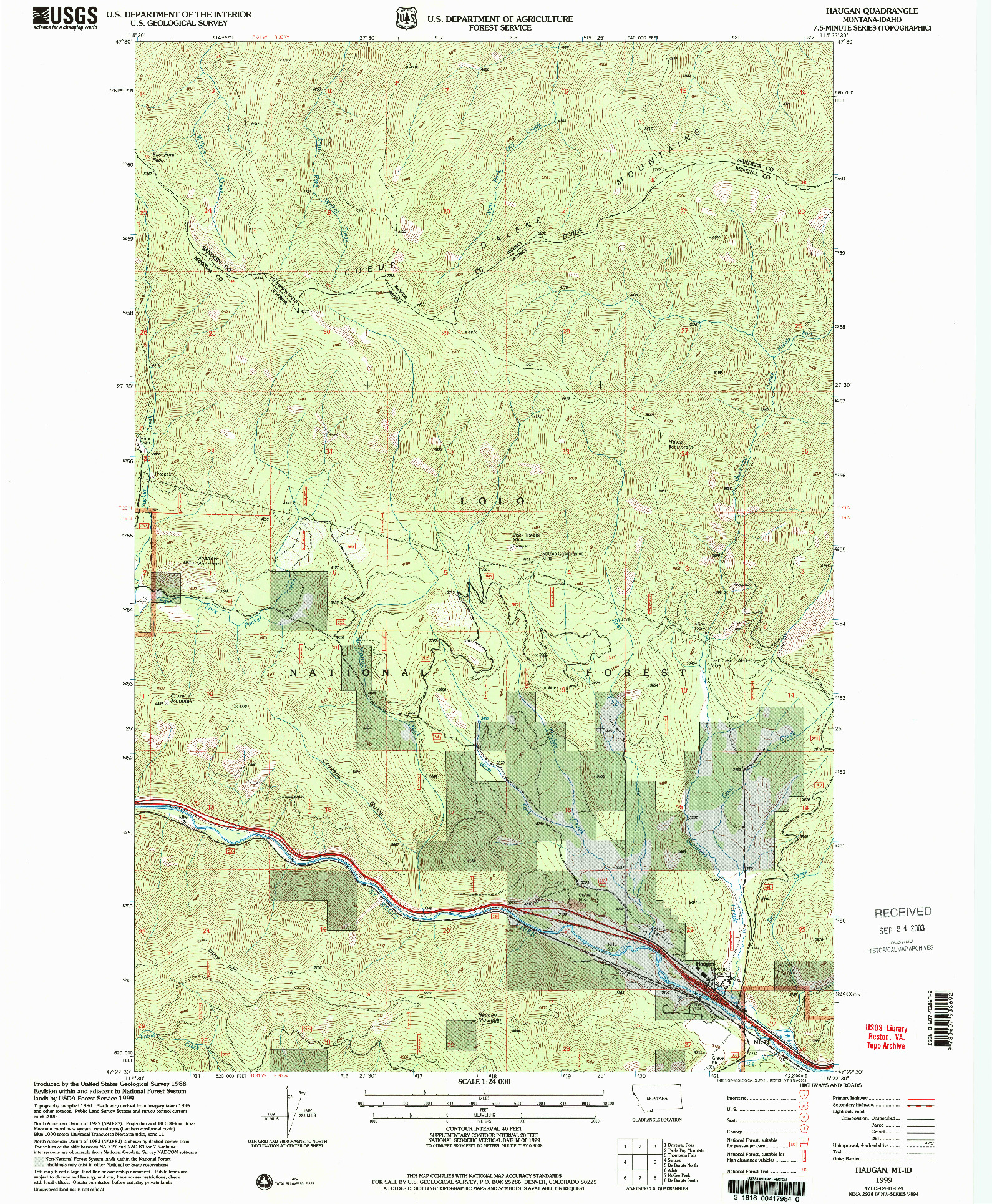 USGS 1:24000-SCALE QUADRANGLE FOR HAUGAN, MT 1999