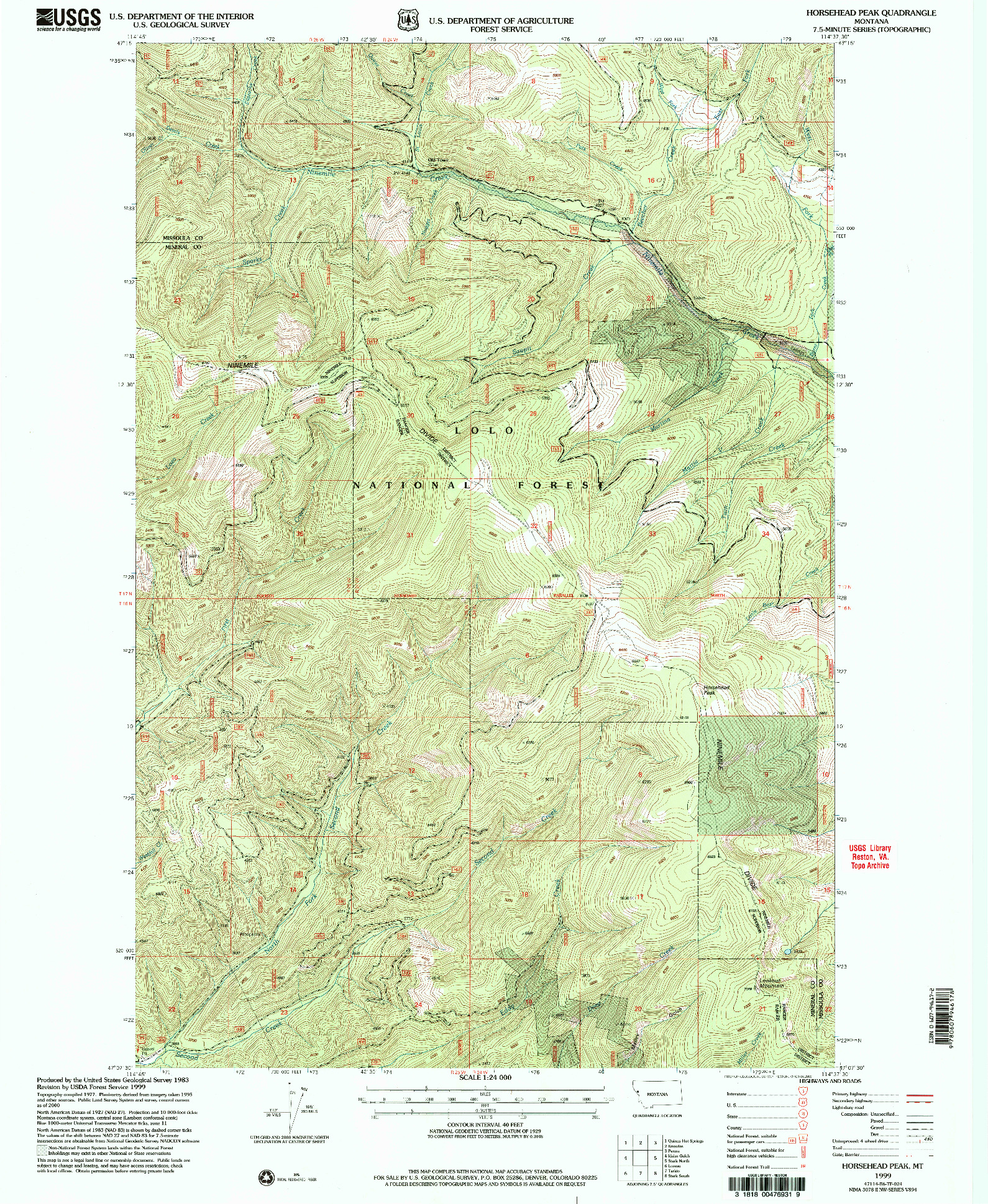 USGS 1:24000-SCALE QUADRANGLE FOR HORSEHEAD PEAK, MT 1999