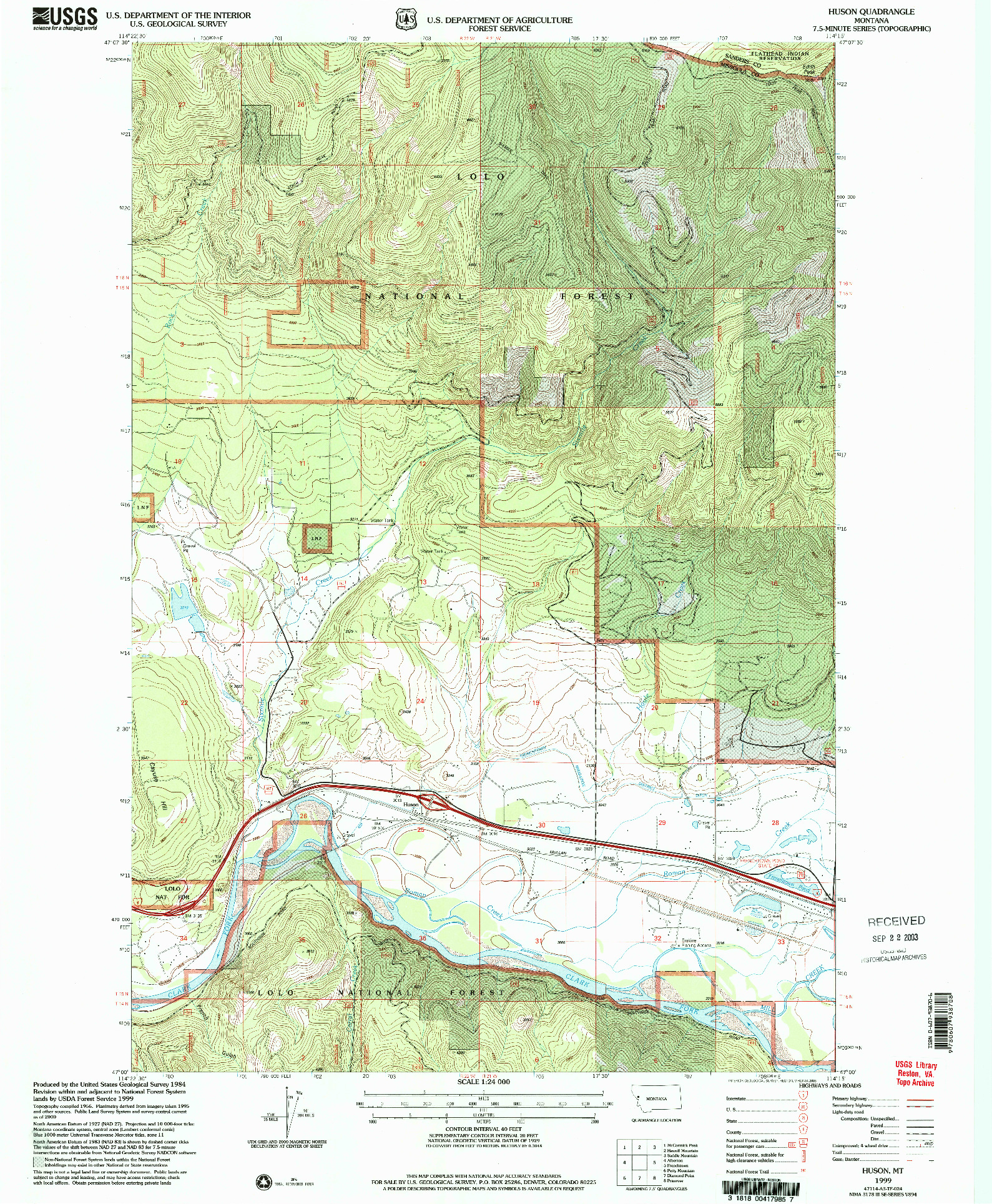 USGS 1:24000-SCALE QUADRANGLE FOR HUSON, MT 1999