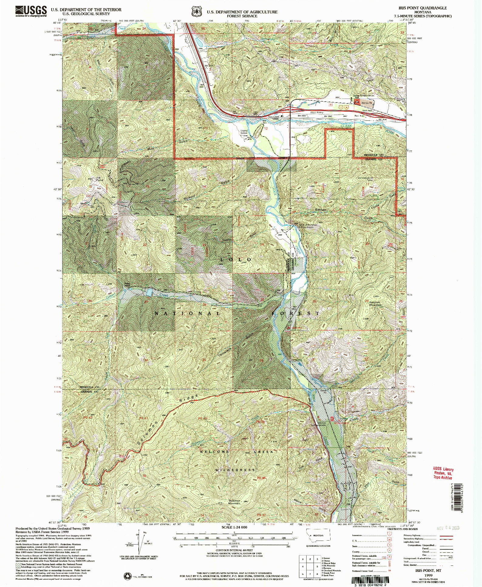 USGS 1:24000-SCALE QUADRANGLE FOR IRIS POINT, MT 1999