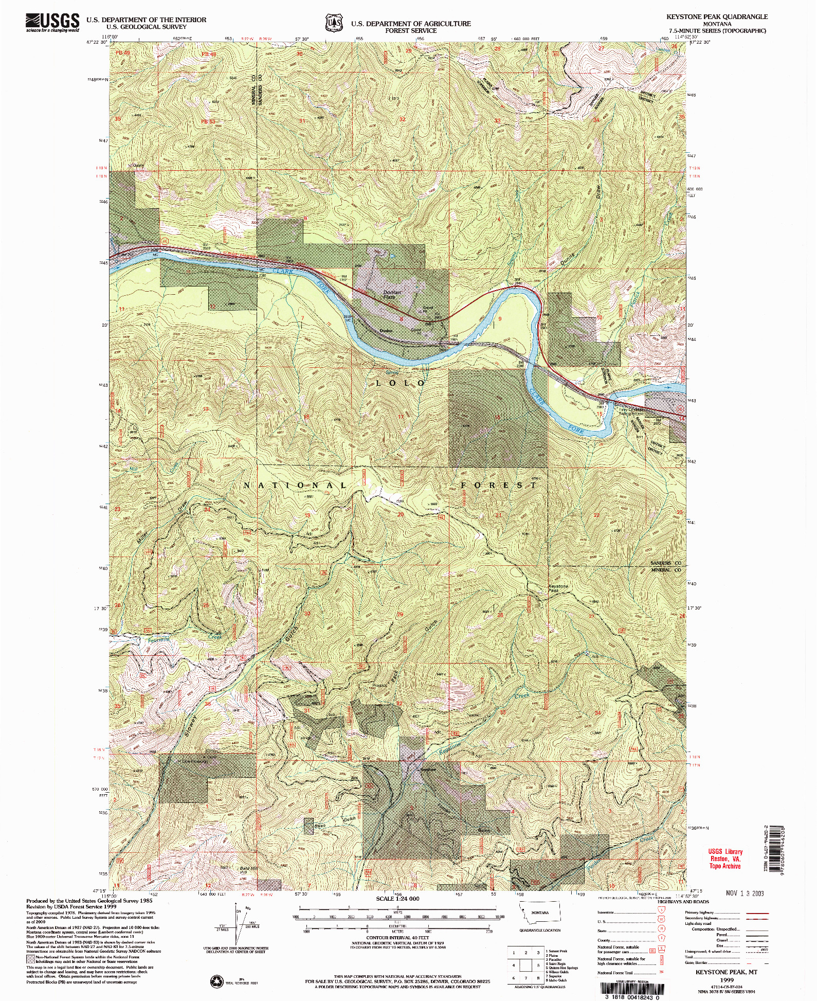 USGS 1:24000-SCALE QUADRANGLE FOR KEYSTONE PEAK, MT 1999