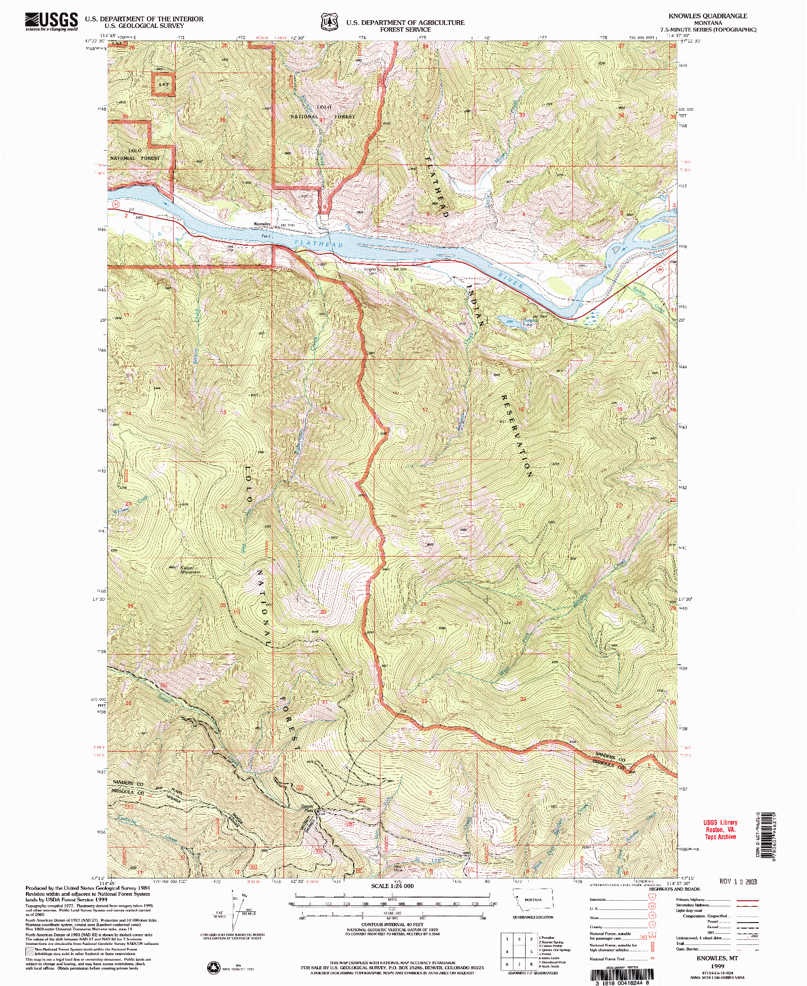 USGS 1:24000-SCALE QUADRANGLE FOR KNOWLES, MT 1999