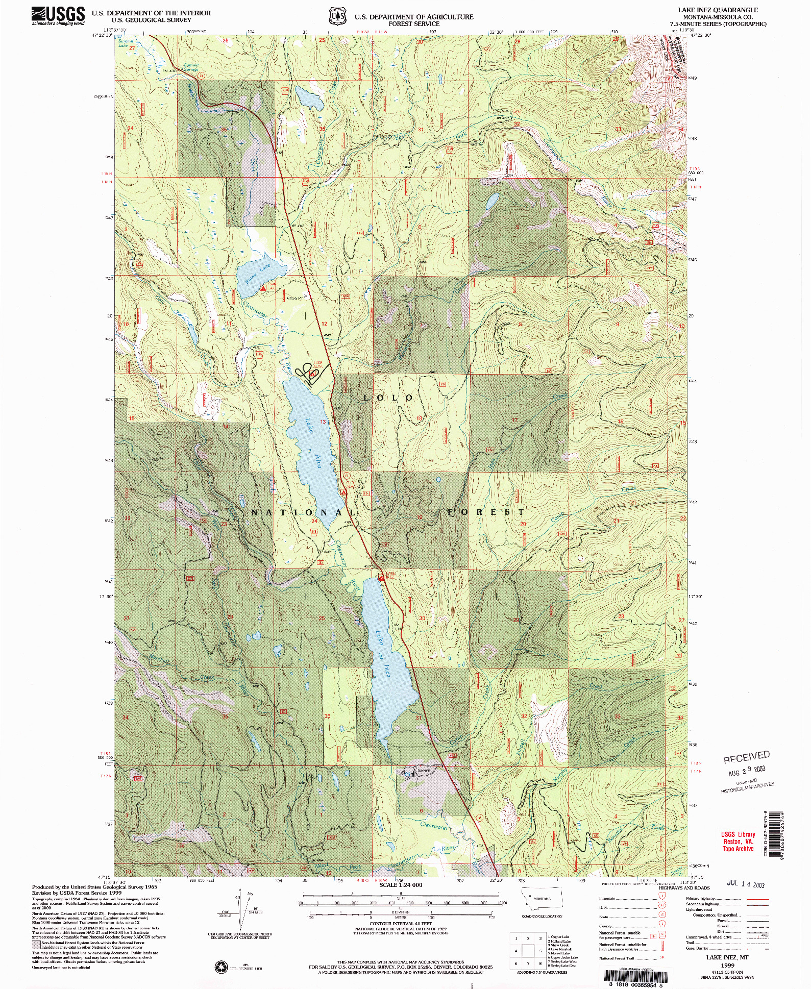 USGS 1:24000-SCALE QUADRANGLE FOR LAKE INEZ, MT 1999