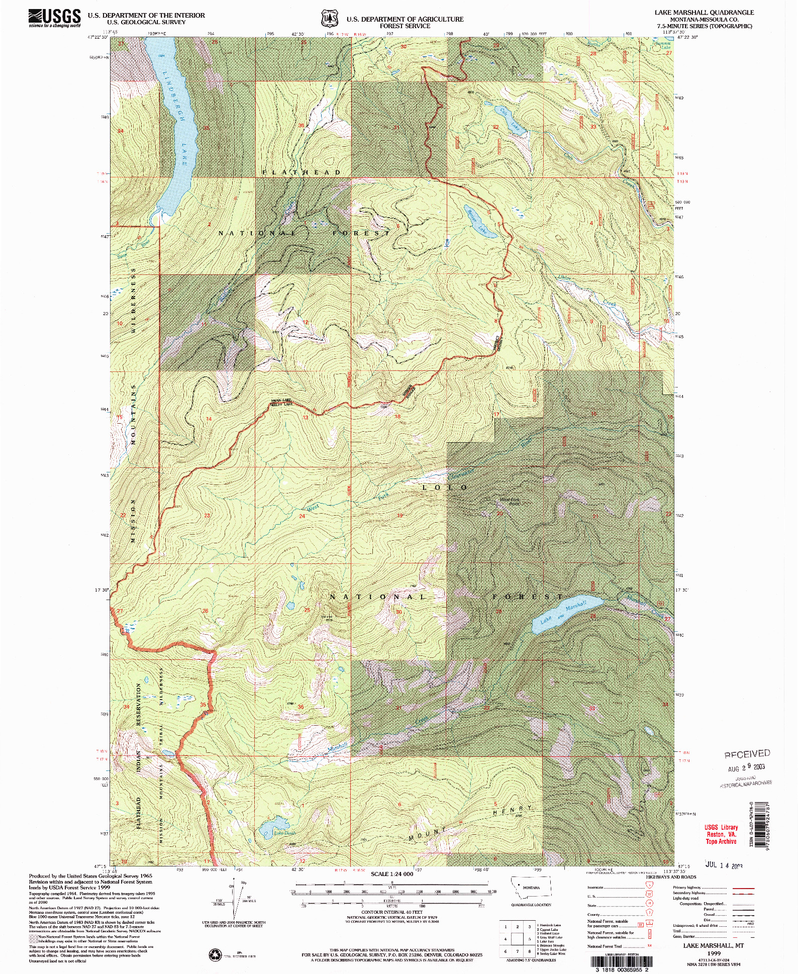 USGS 1:24000-SCALE QUADRANGLE FOR LAKE MARSHALL, MT 1999