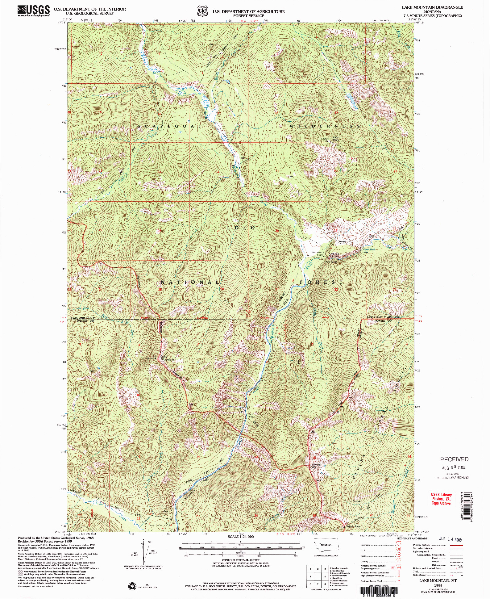 USGS 1:24000-SCALE QUADRANGLE FOR LAKE MOUNTAIN, MT 1999