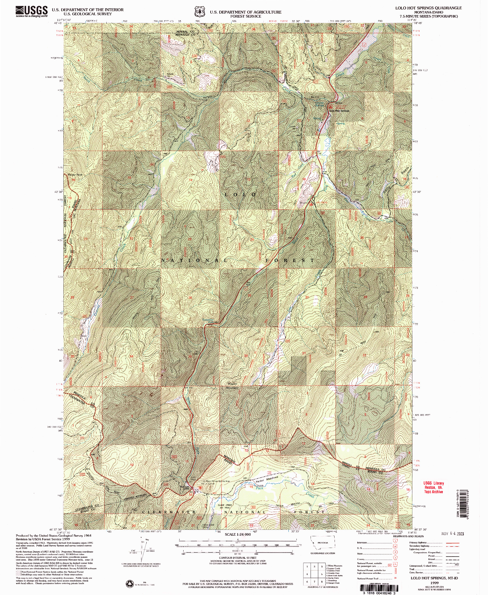 USGS 1:24000-SCALE QUADRANGLE FOR LOLO HOT SPRINGS, MT 1999