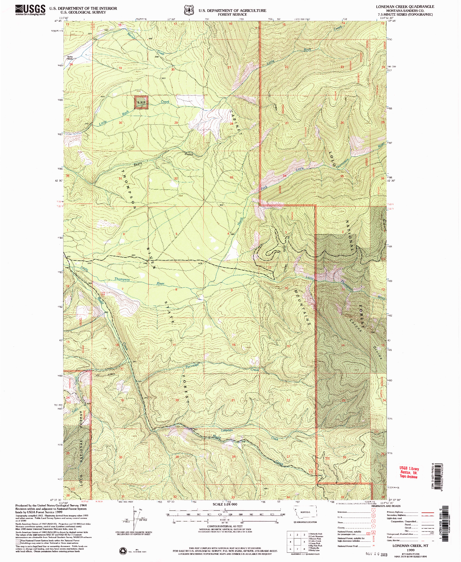 USGS 1:24000-SCALE QUADRANGLE FOR LONEMAN CREEK, MT 1999