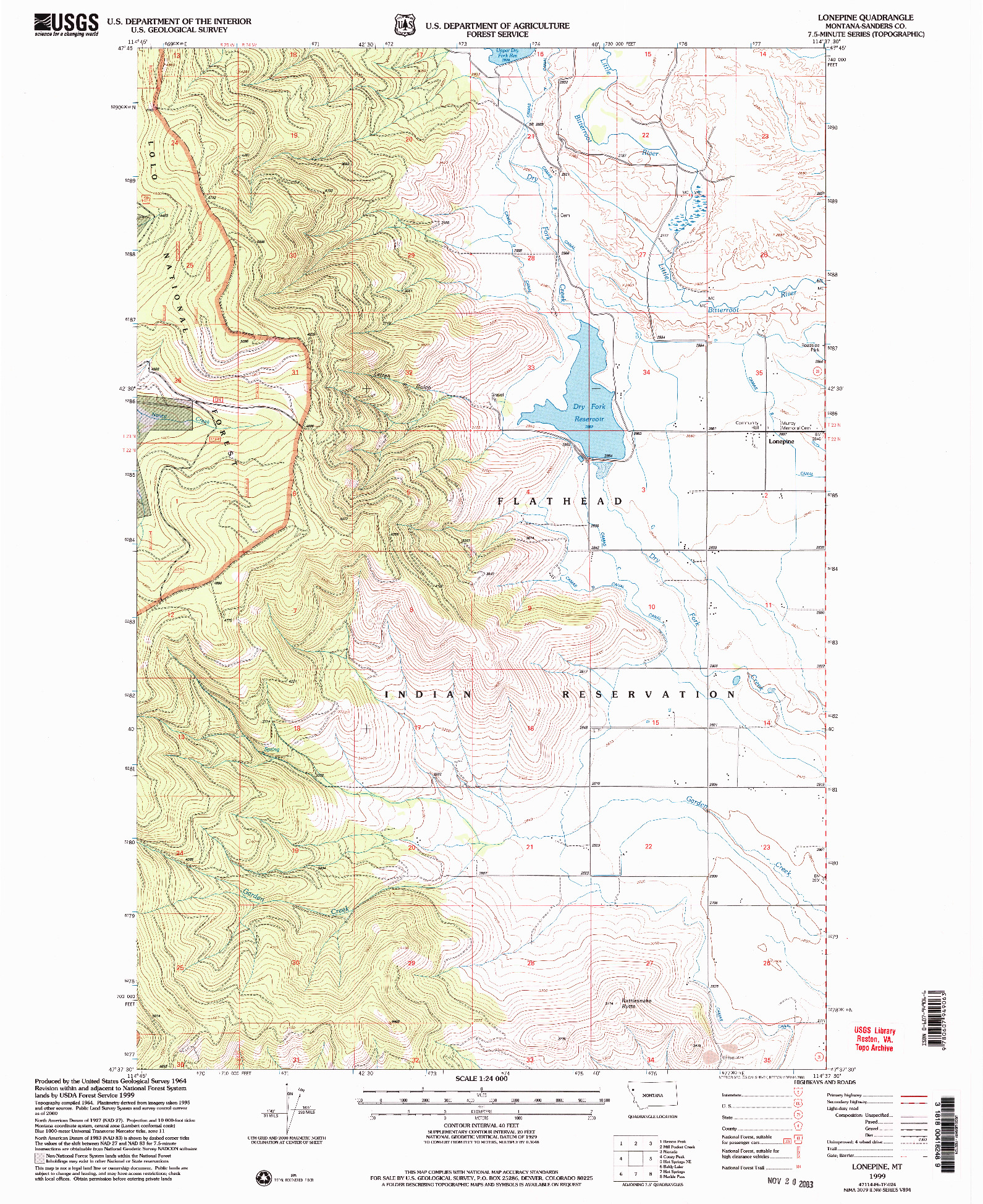 USGS 1:24000-SCALE QUADRANGLE FOR LONEPINE, MT 1999