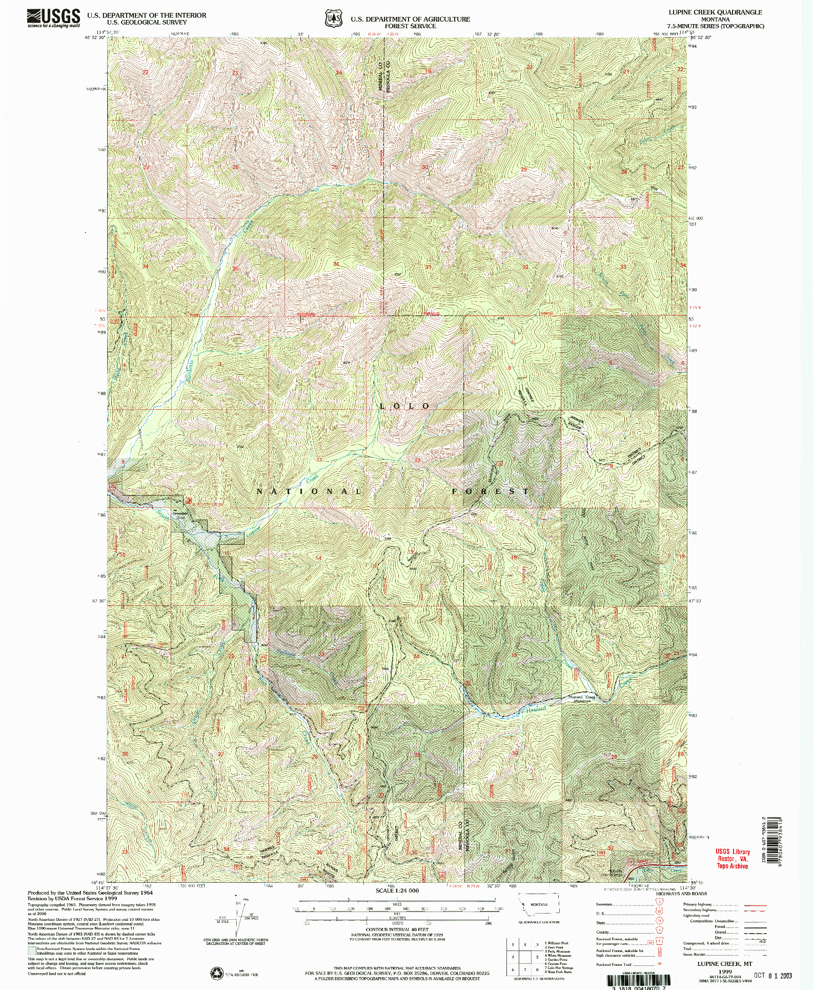 USGS 1:24000-SCALE QUADRANGLE FOR LUPINE CREEK, MT 1999